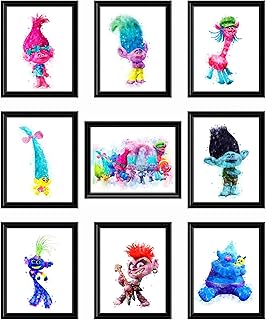 Trolls Posters for Girls Bedroom, (Set of 9, 8X10 Inch, Unframed) Trolls Wall Decor, trolls bedroom decor for girls, kids wall posters for girls, Trolls Room Decor for Girls Bedroom