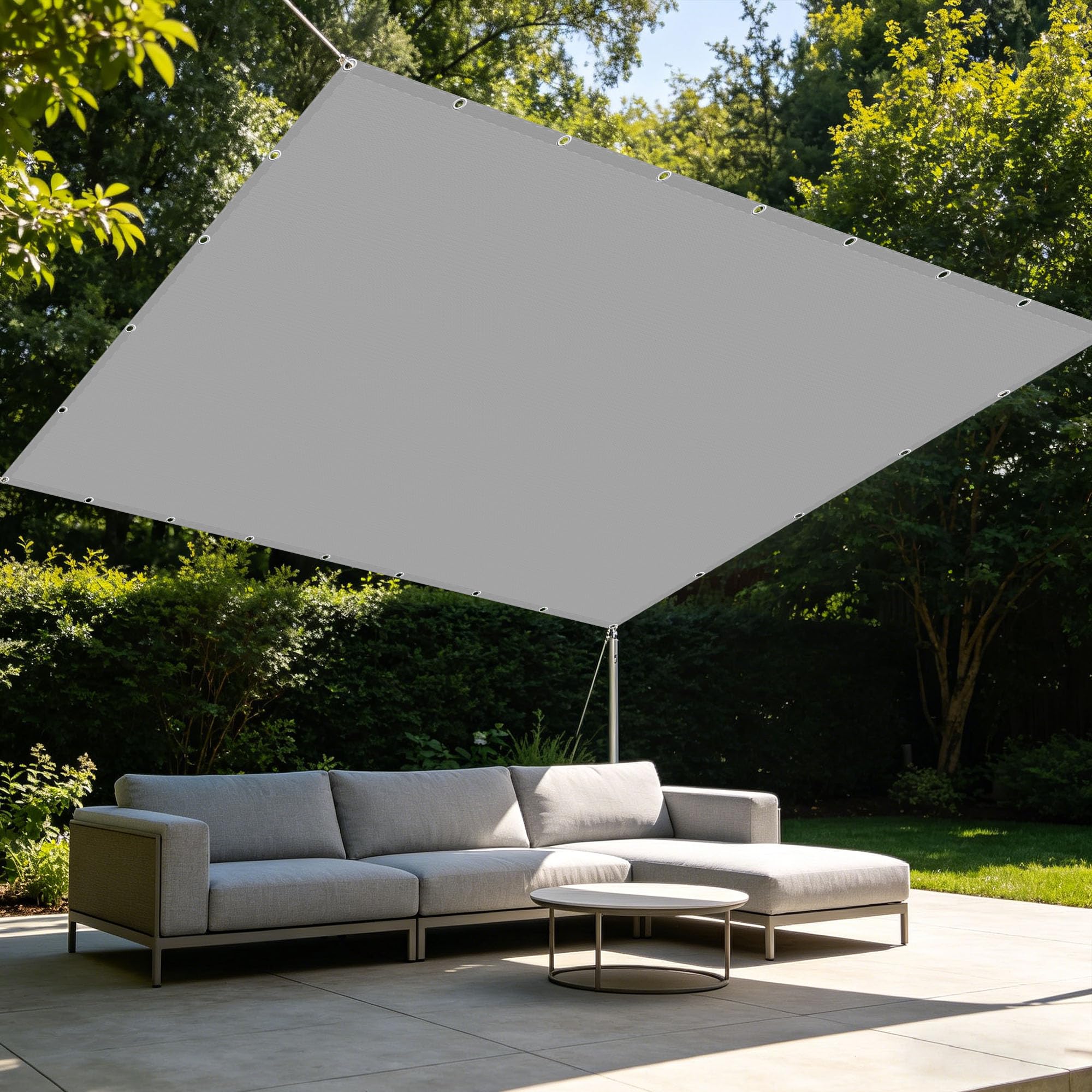 Voile d'ombrage étanche gris clair 1.2x3.5 m toile solaire pour balcon et extérieur avec cordon