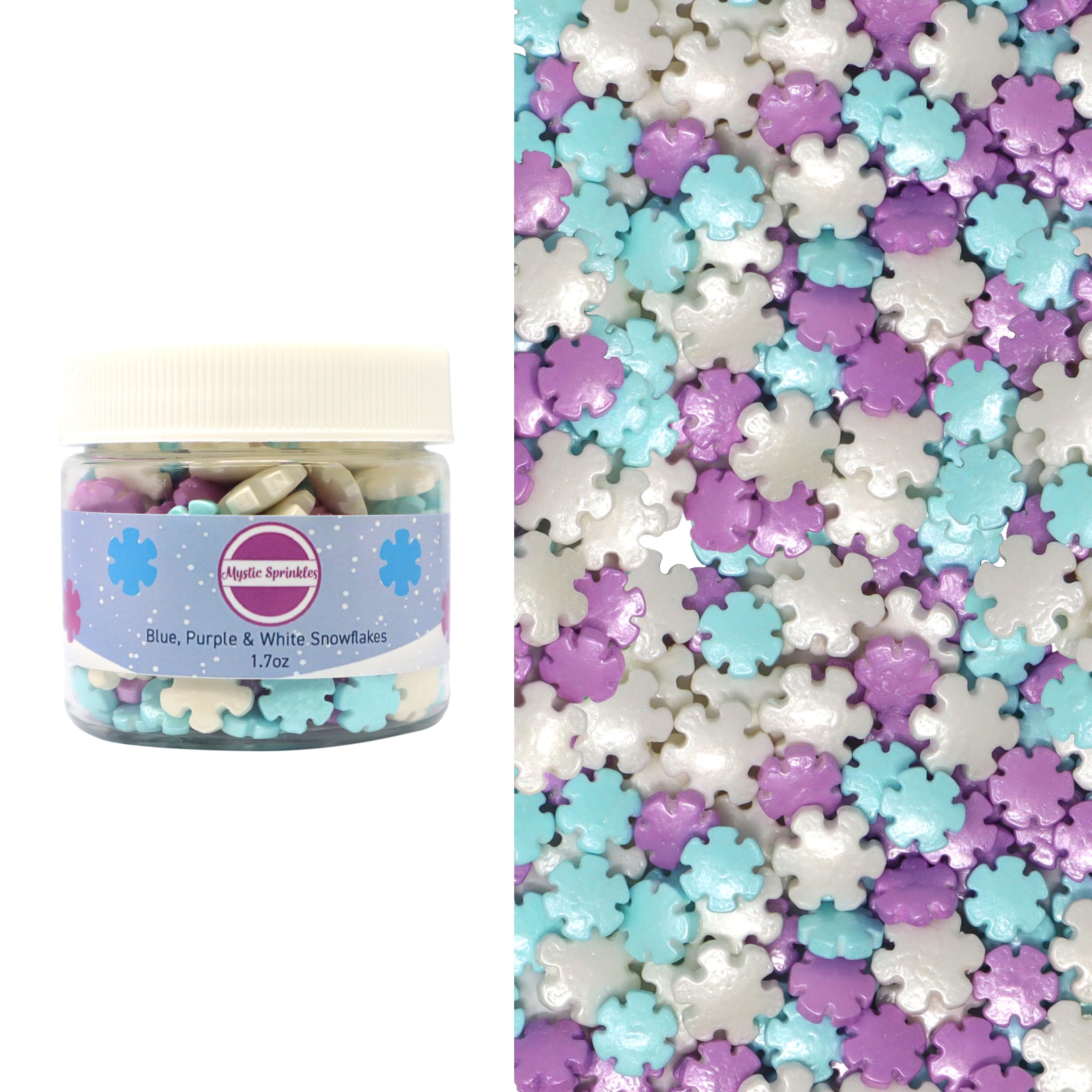 Mystic Sprinkles Holiday Themed Candy Shapes Sprinkles (Blue, Purple & White Snowflakes 1.7oz)