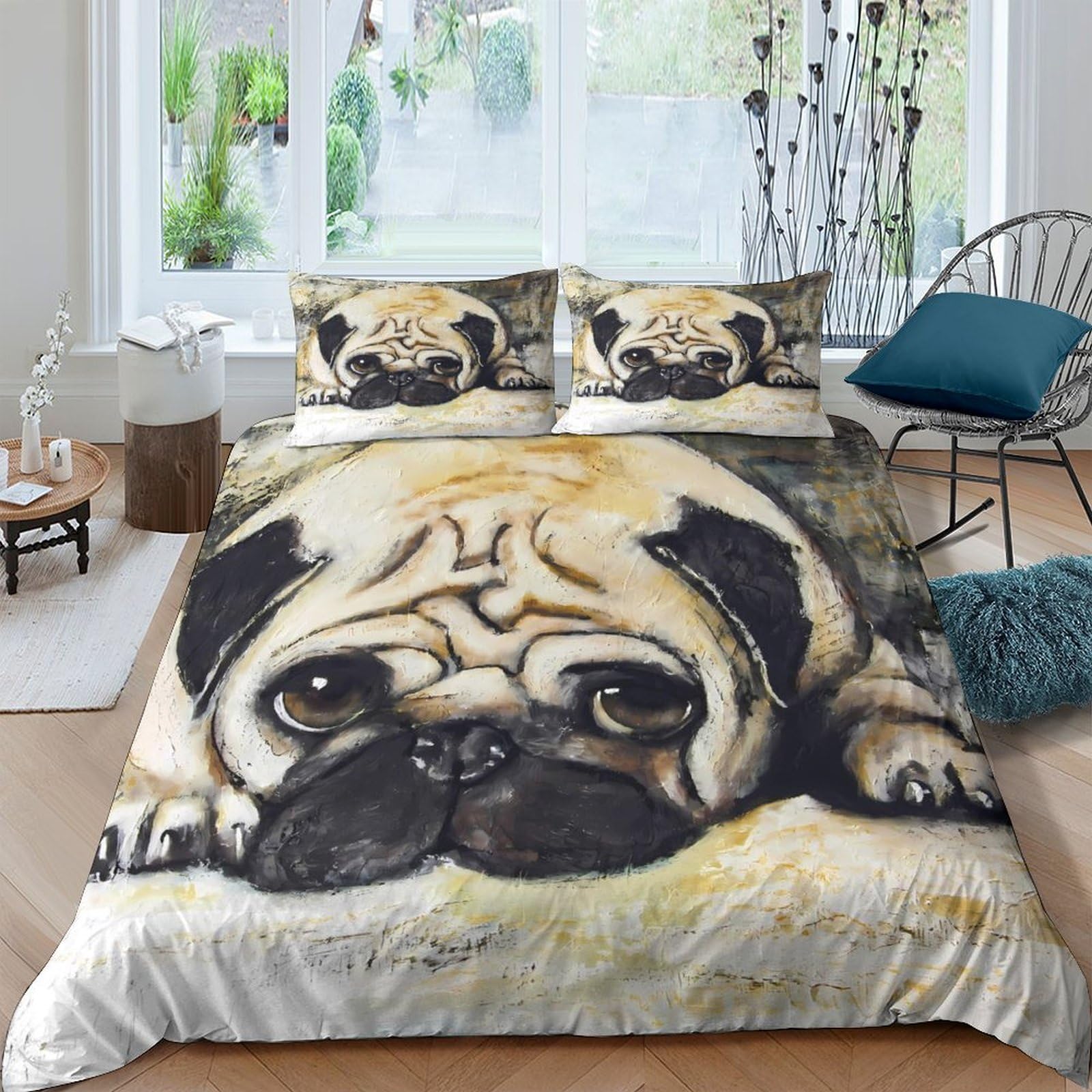 Ctjqhvkz Style-1 3D Printed Pug Dog Fitted Sheet Microfiber Soft Washable Cartoon Animal Mattress Cover For Bedroom Guest Room Decor Single（135X200cm）