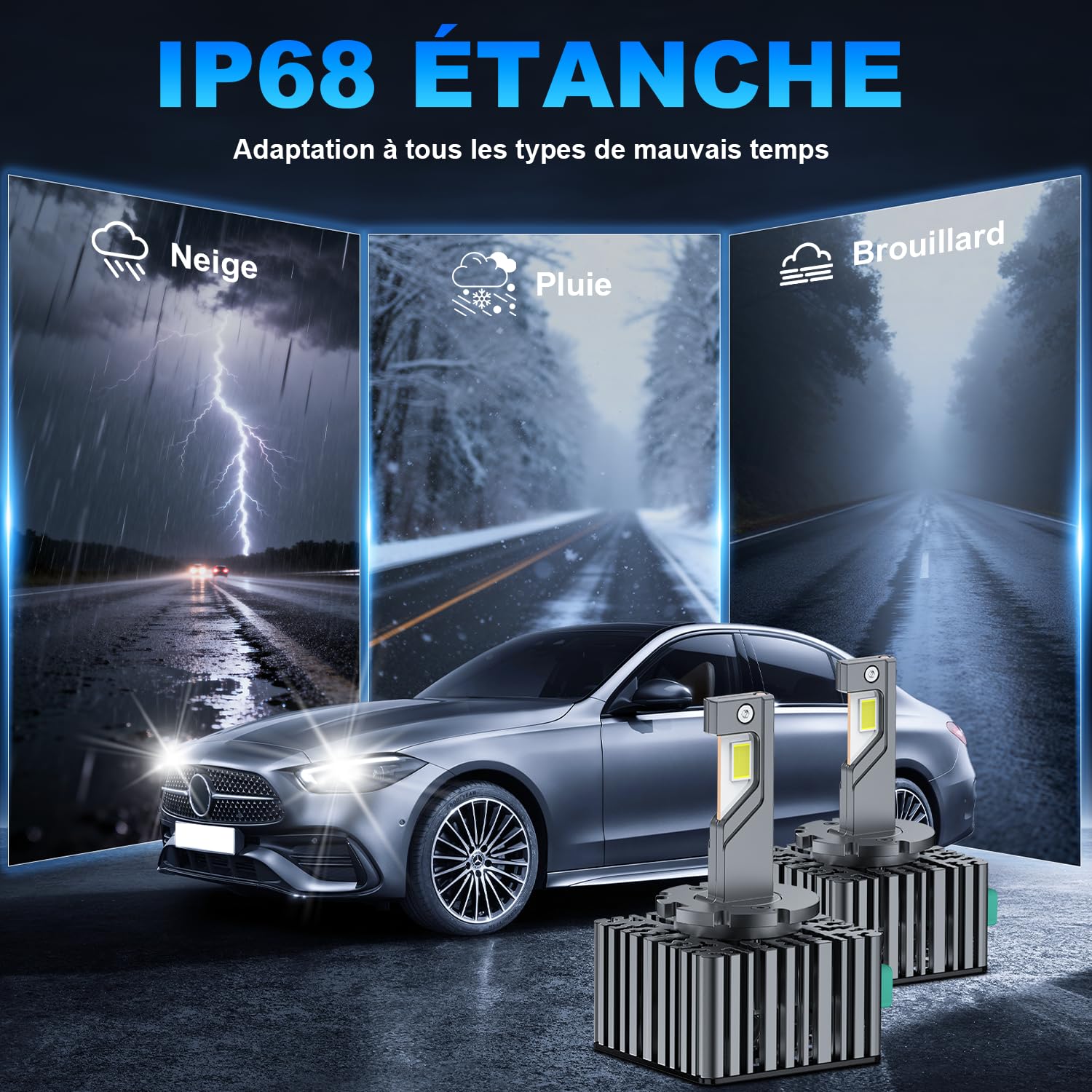 Ampoules D3S LED pour Voiture 140W 40000LM 6500K Blanc Extrêmement Lumineux, 1:1 Remplace Les Ampoules Xénon, Plug and Play pour Phares de Voiture, 2 Pièces