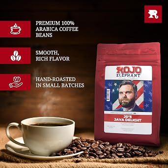 Rojo Elephant J.D.'s Java Delight Handcrafted Ground Coffee, 100% Arabica Beans, Premium Light-Medium Roast, Smooth, Rich Flavor, 11 oz Bag