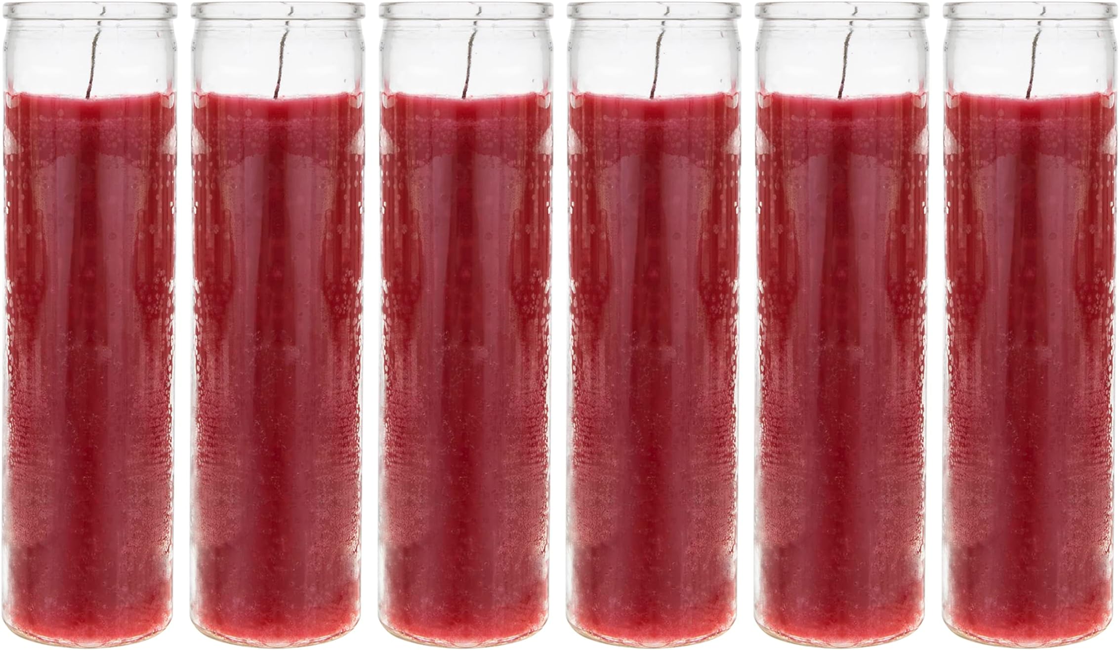 Mega Candles 6 pcs Unscented Red 7 Day Glass Container Devotional Prayer Candles, Premium Wax Candle 2 Inch x 8 Inch, Sanctuary, Vigils, Prayers, Blessings, Religious, Memorials, Remembrance