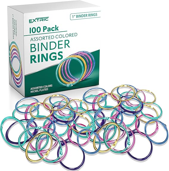 Binder Rings 1 Inch (100 Pack) Metal Book Rings Assorted Colors Heavy Duty