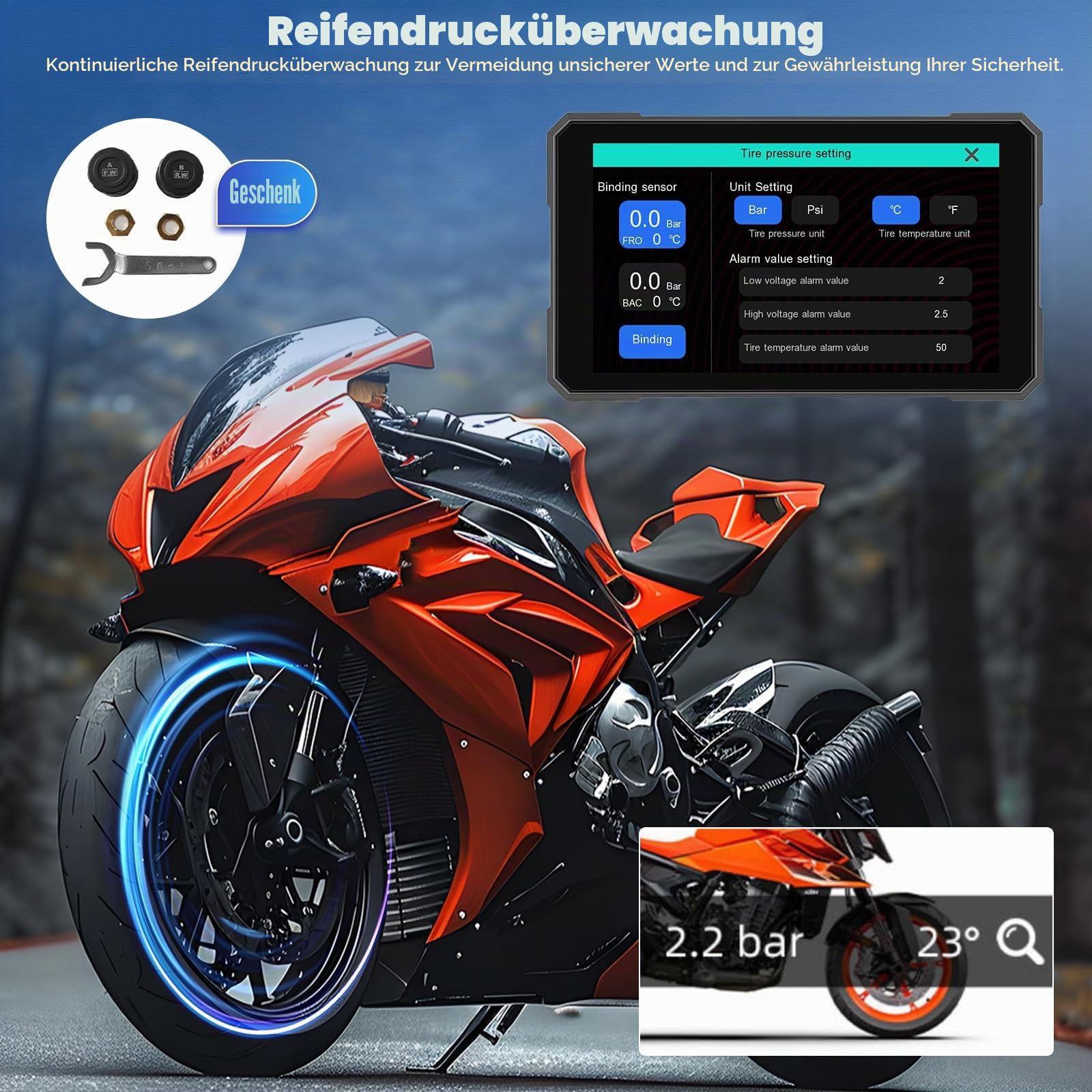 【2026 Upgrade】 CAMECHO Motorrad Wireless Carplay & Android Auto für Motorcycle,5 Zoll IP67 Wasserdichter HD Touchscreen für Motorräder mit Druckdetektion Navigation/Mirror-Link/Bluetooth/EQ
