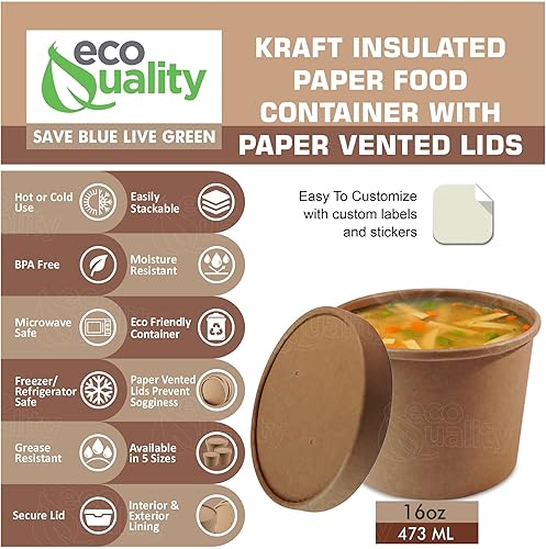 Recipientes desechables de papel kraft para sopa con tapas, tazas de helado de papel, cuencos de postre desechables, tazas de yogur congelado,