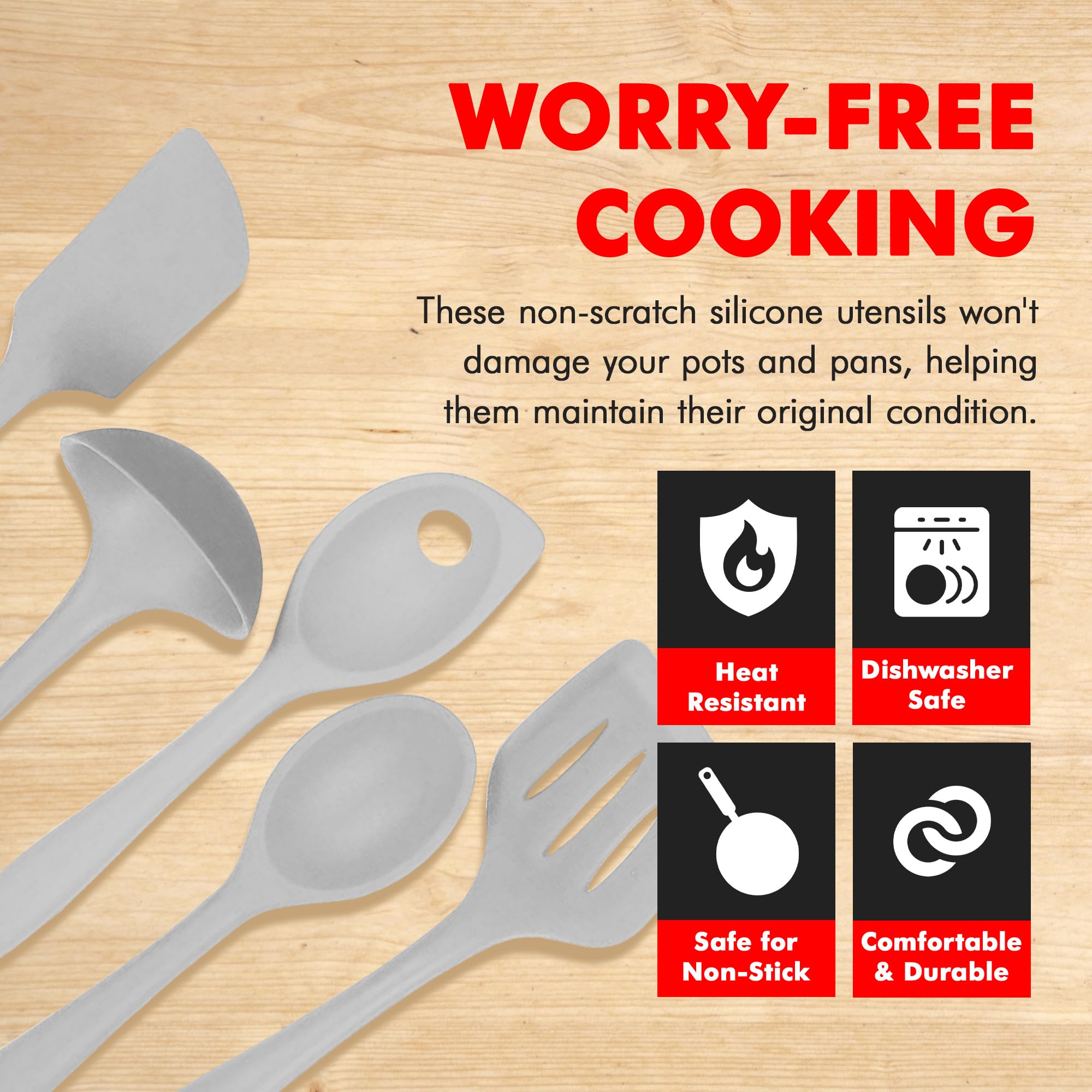 Chef Craft Juego de utensilios y utensilios de cocina de silicona premium, 5 piezas, gris