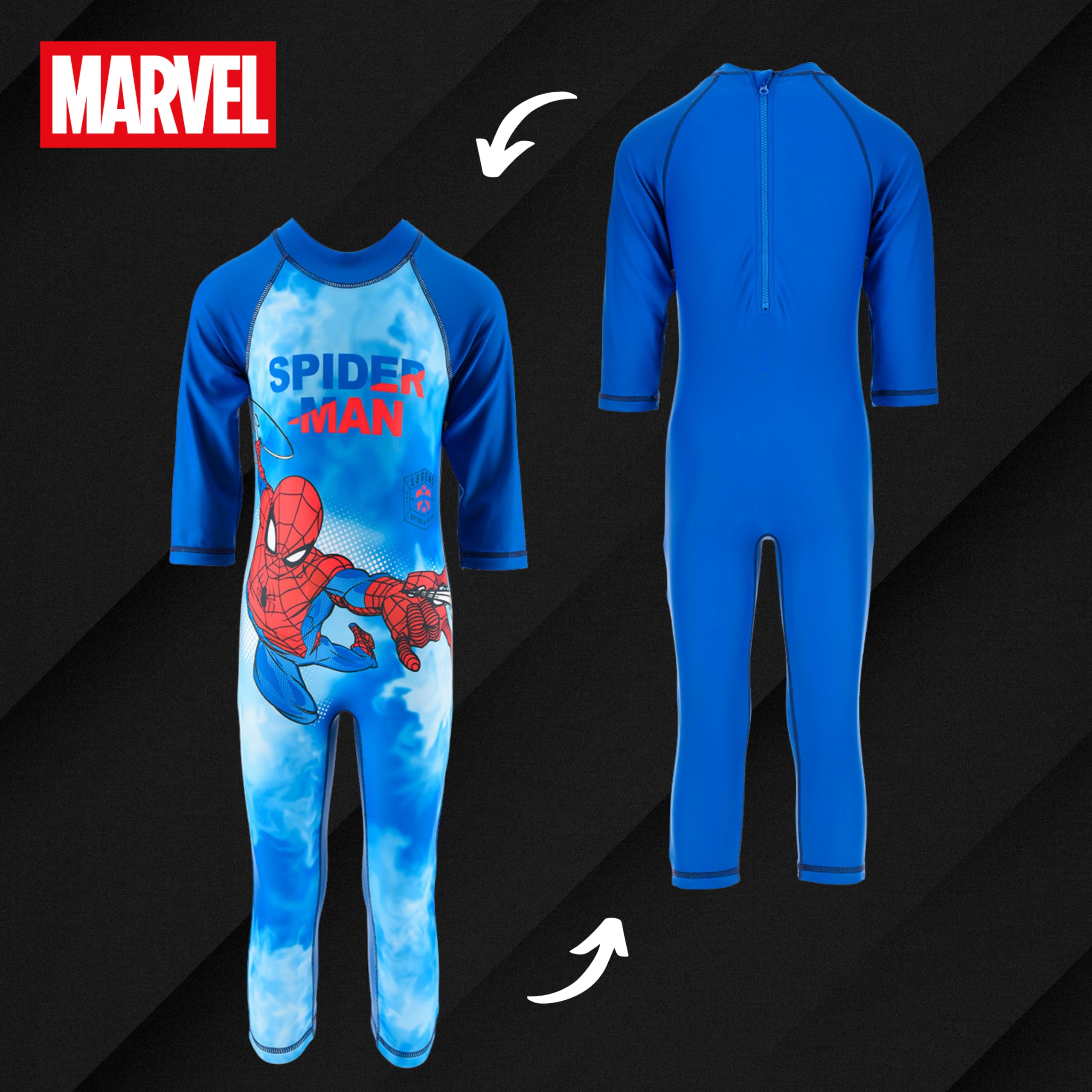 Marvel Spiderman Maillot de Bain Garçon, Maillot de Bain Protection UV, Ensemble de Natation Une Pièce, T-Shirt et Pantalon de Bain, Tailles 3 a 8 Ans