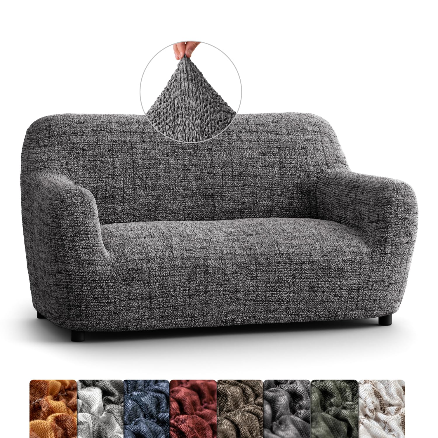 Menotti 2 Seater Couch Cover - Loveseat Slipcovers - Soft Fabric Sofa Cover - Stretch Elastic Furniture Protector for pets - Microfibra Printed - Vittoria Grey (2 Seater Sofa)