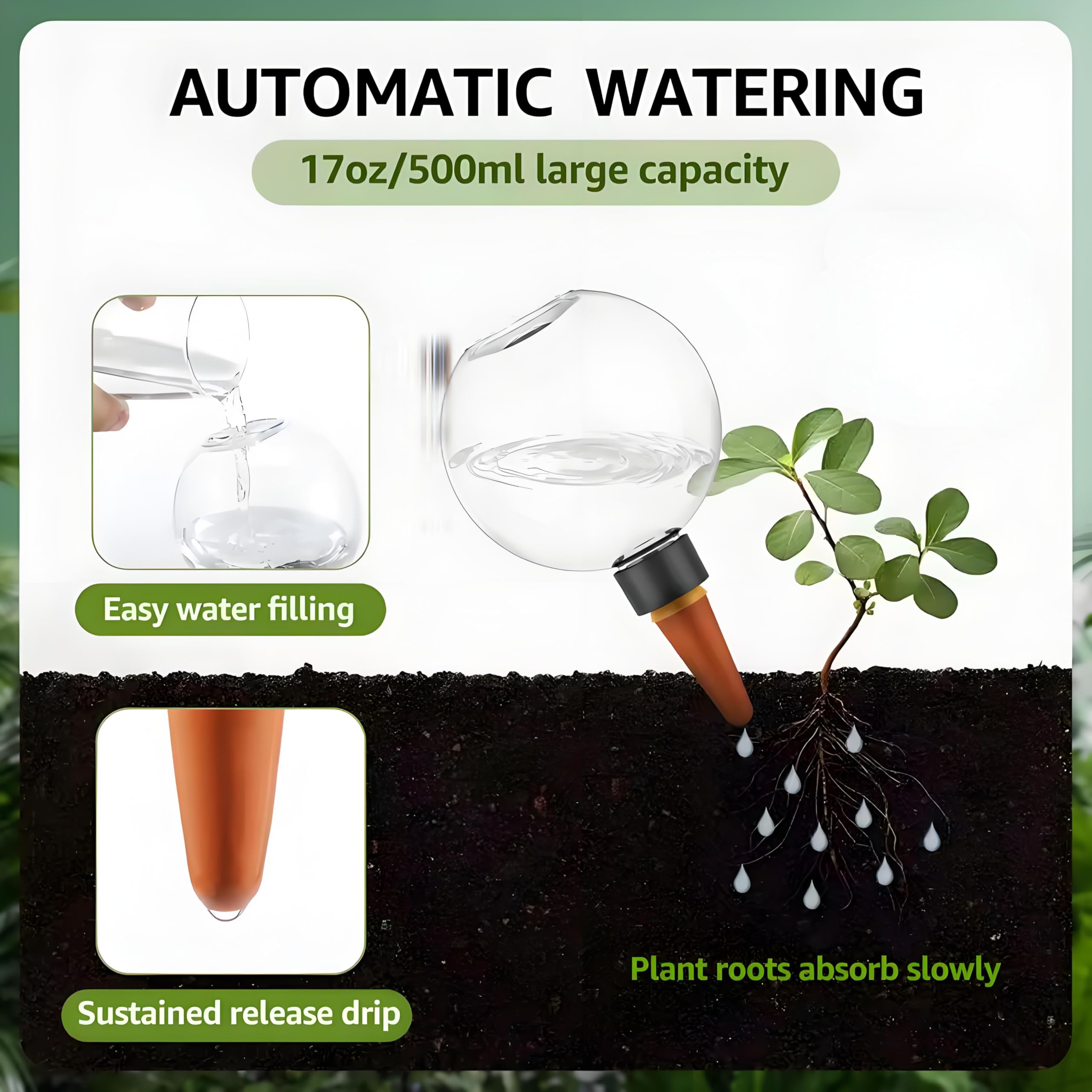 Dispositif D'Arrosage Automatique en Forme de Boule 500ml, Globes D'Arrosage de Plantes, Spike D'Arrosage, Dispositif D'Arrosage Portable, Globes D'Arrosage d'eau pour La Maison (6 Pcs)