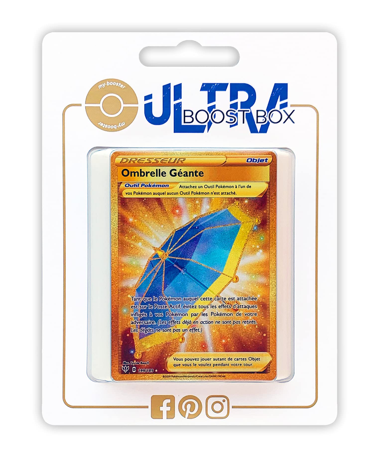 Ombrelle Géante (Big Parasol) 199/189 Shiny Gold Trainer - Ultraboost X  Epée et Bouclier 3 Ténèbres Embrasées