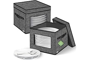 homyfort Fabric Boxes for Storage, Dinnerware Storage Box with Lid and Handles, Holds 24 Plates