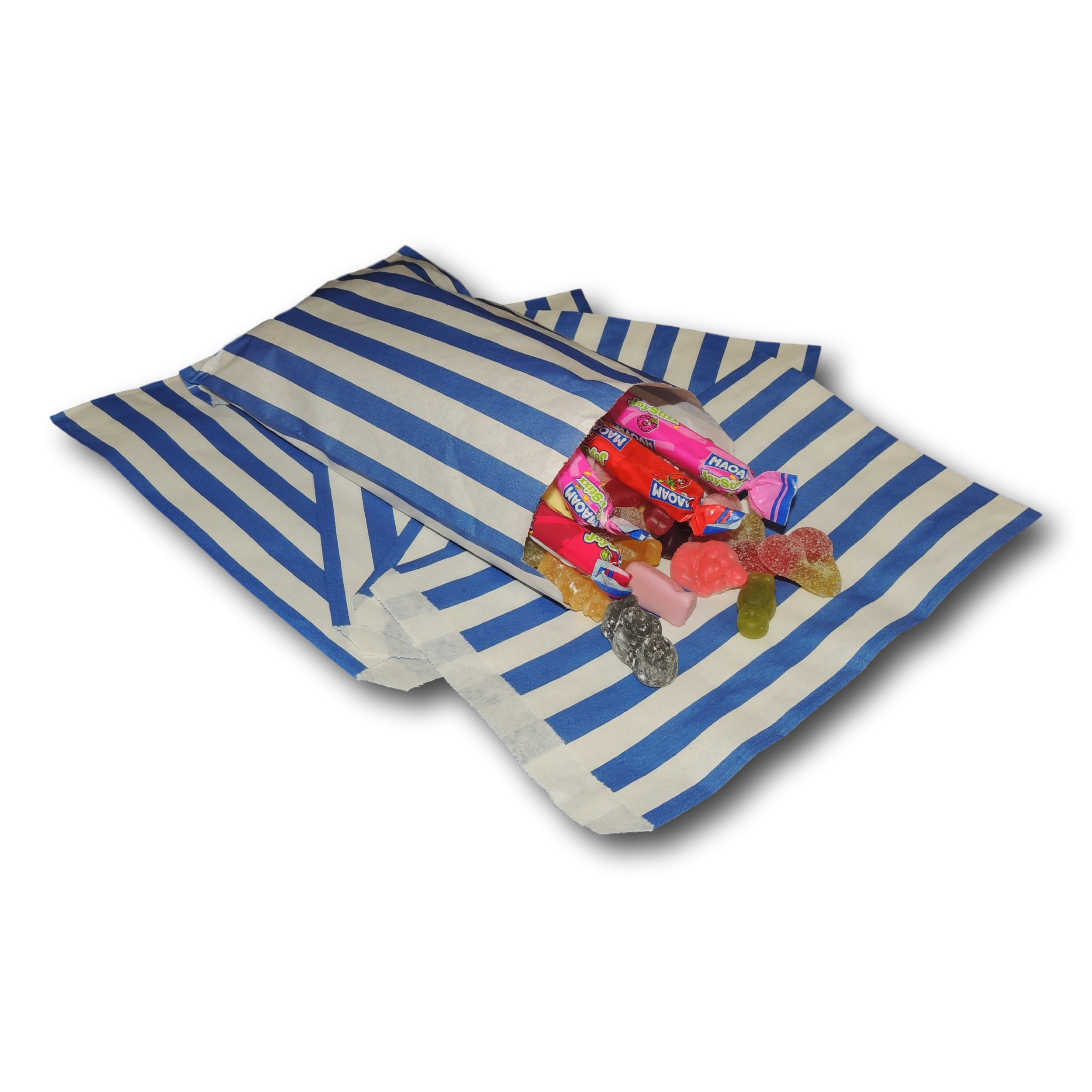 EPOSGEAR® 7" x 9" Coloured Candy Stripe Sweet Paper Party Bags - Ideal for Gift Shops, Wedding Favours, Candy Carts, Buffets etc (300 Bags, Blue) — image 1