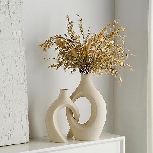 Miniatura 2 de Jarrones altos de cerámica blanca juego de 2 floreros cruzados, decoración moderna del hogar para sala de estar, centro de mesa, decoración de mesa,