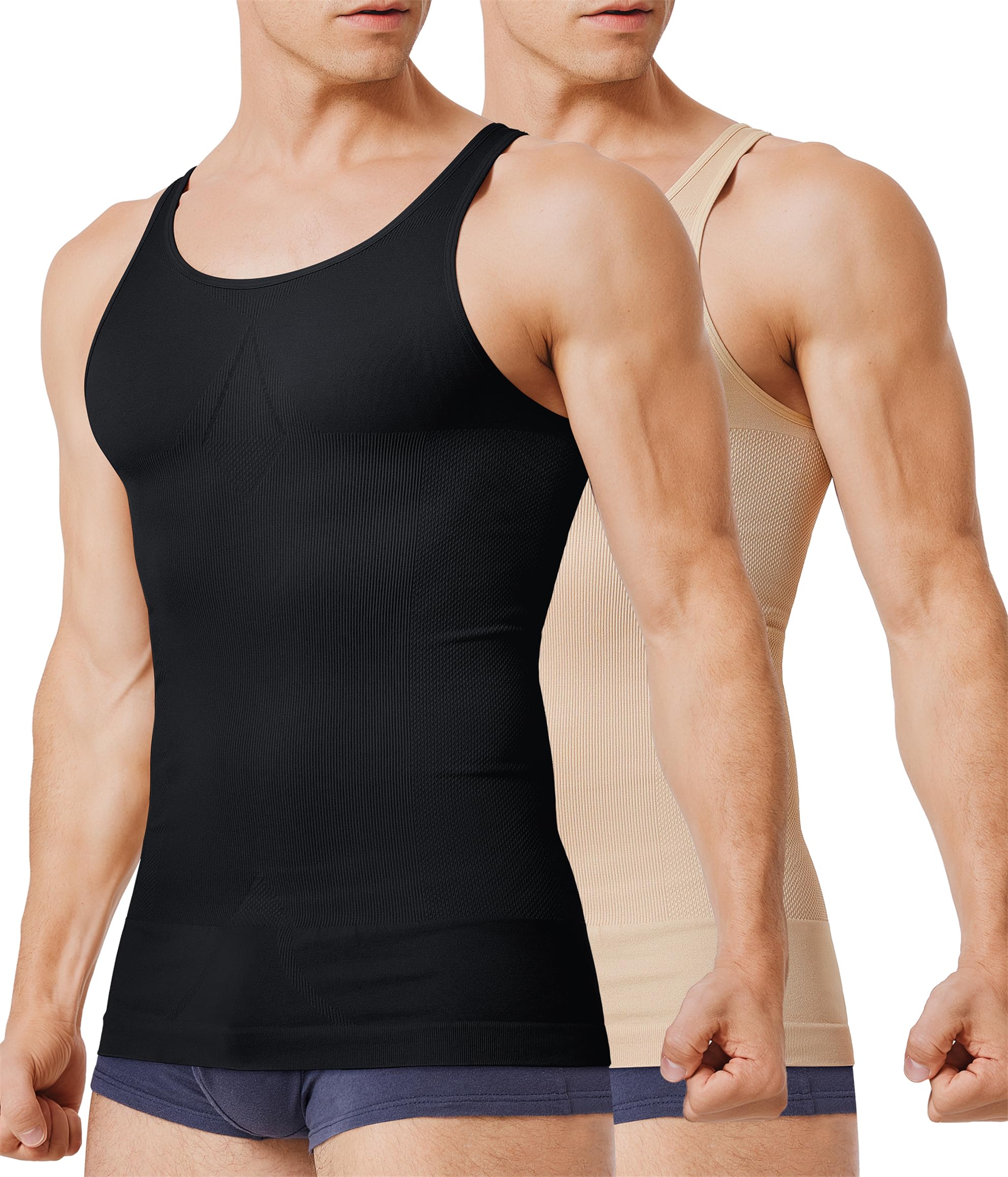TAILONG 2 Pack Compression Shirt Men Slimming Body Shaper Vest Compression Tank Top