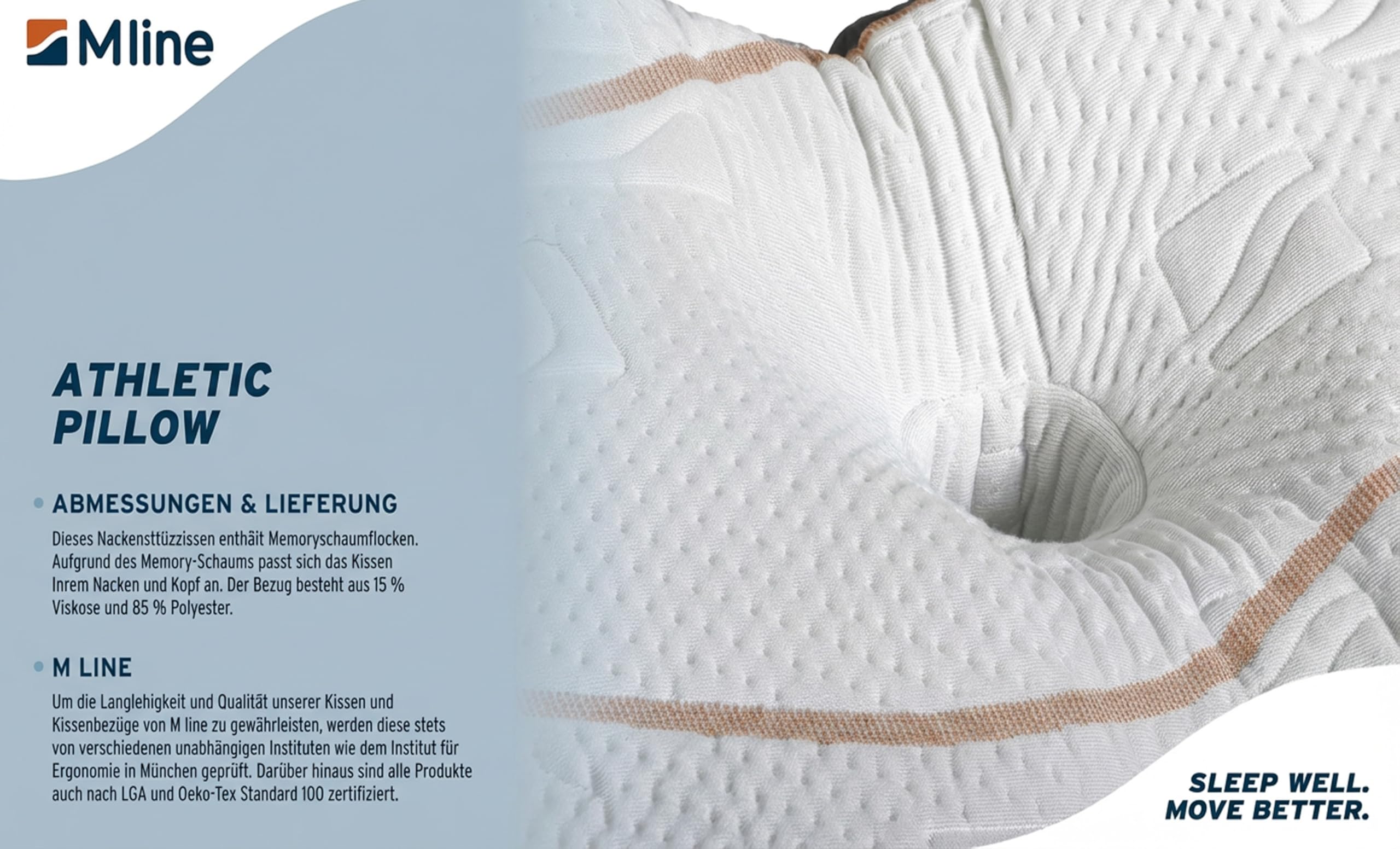 M LINE Athletic Pillow Orthopädisches Kissen mit 2X Kissenbezug (Ecru) – Seitenschläferkissen & Ergonomisches Kopfkissen – Schmetterlingskissen gegen Nackenschmerzen – Optimale Lüftung – 50 x 35 x 12