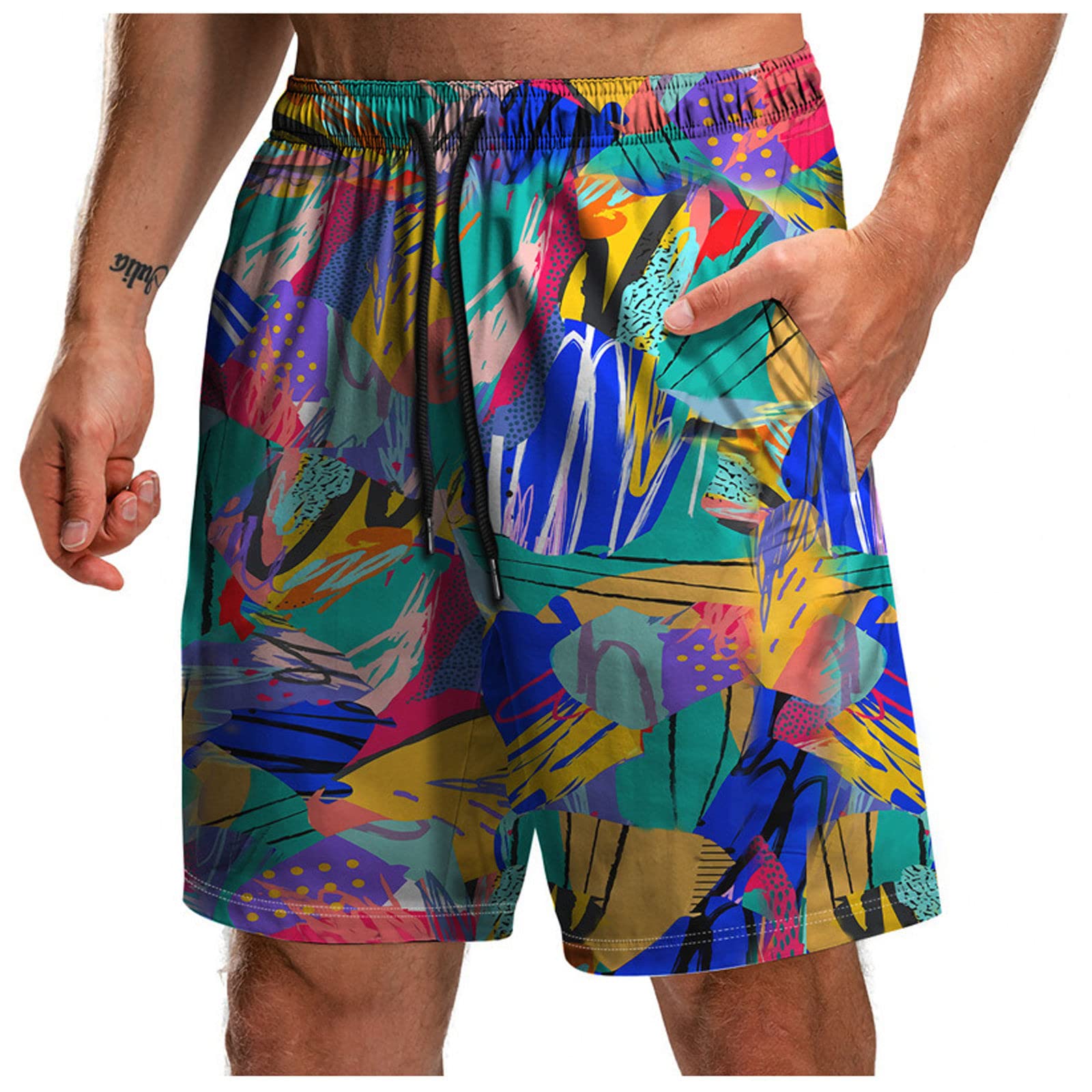 CoolsterMen's Summer Fun 3D Print Beach Shorts Drawstring Pocket Shorts