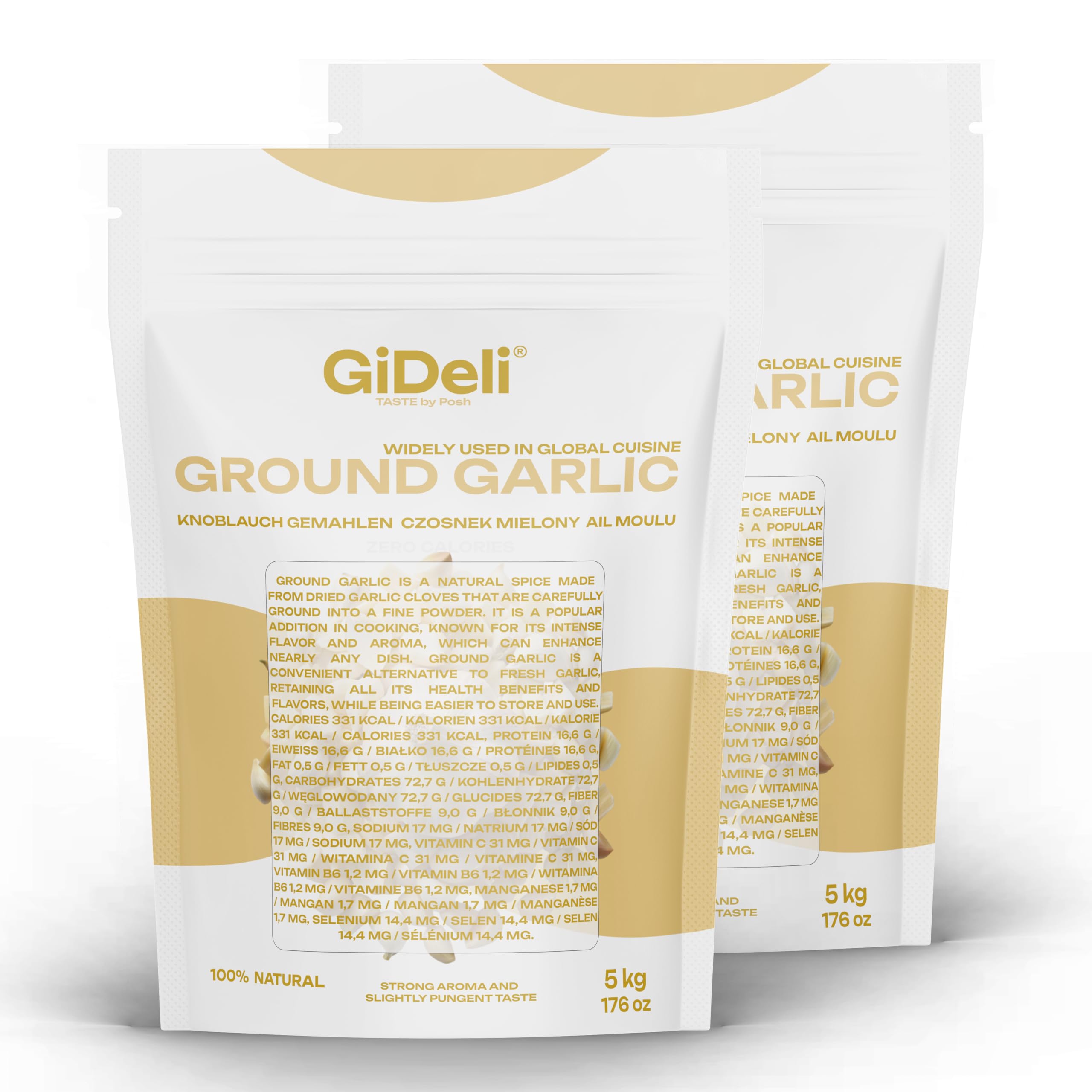 GiDeli Knoblauchpulver 2x 5kg - Professionelle Qualität - 100% Bio - Gewürz ideal zum Kochen sowie Würzen - Konblauch Getrocknet und Gemahlen - Natürlicherer und feinerer Geschmack