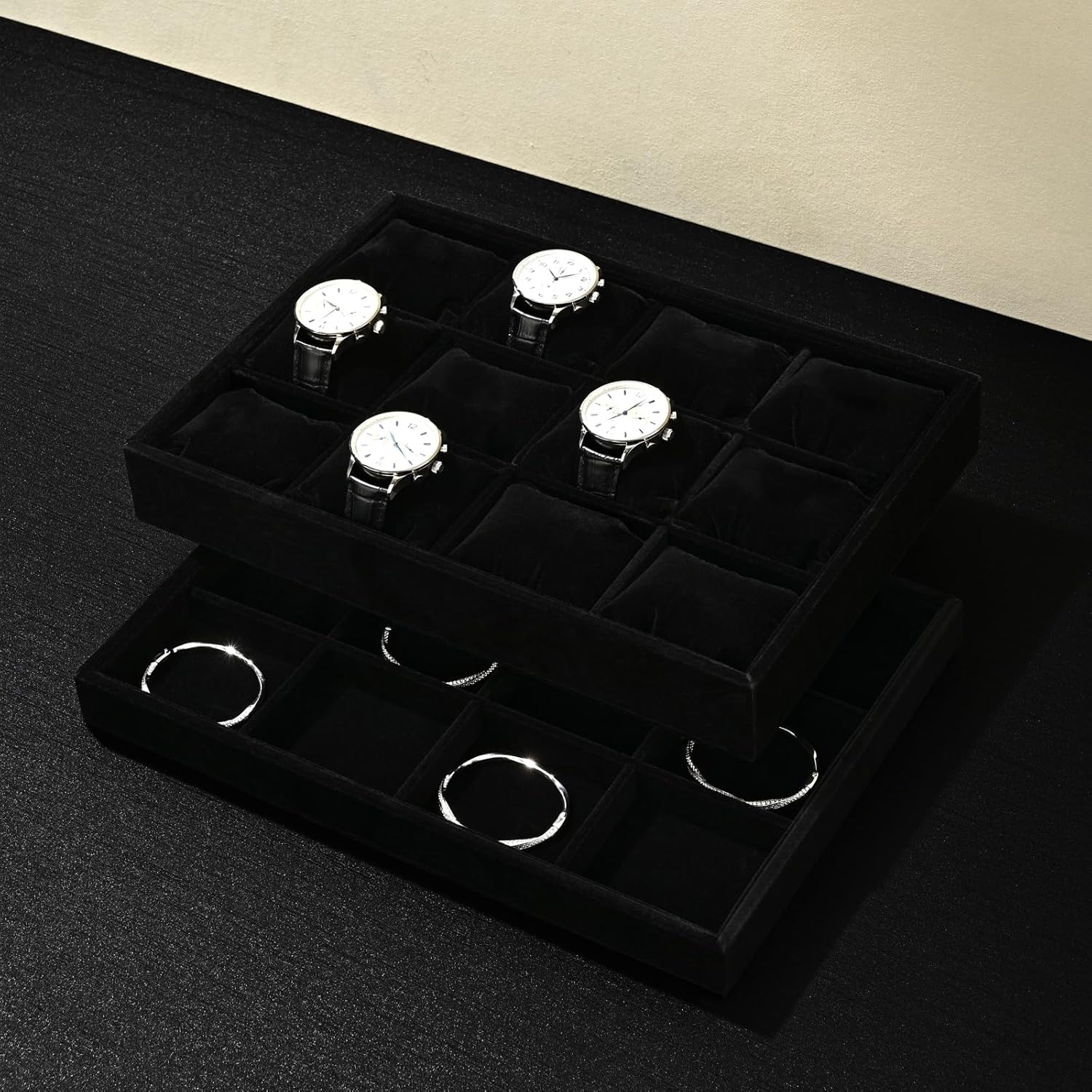 Black Velvet Jewelry Display Tray 24 Grids Pendant Earrings Necklace Organizer Display Showcase Jewelry Storage Tray