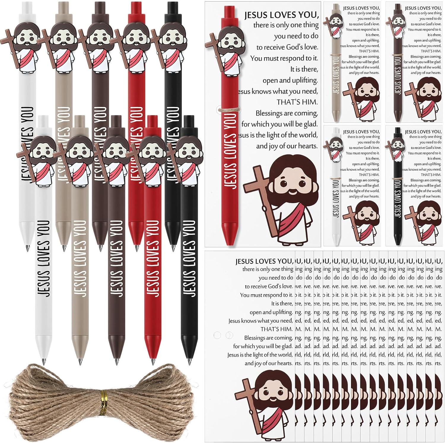 Sayglossy 50 Sets Christian Gifts Bulk Bible Verse Ballpoint Pens Jesus Loves You Gifts Christian Pens with Prayer Cards Religious Church Fathers Day Supplies for Office Coworker Staff Employee Team