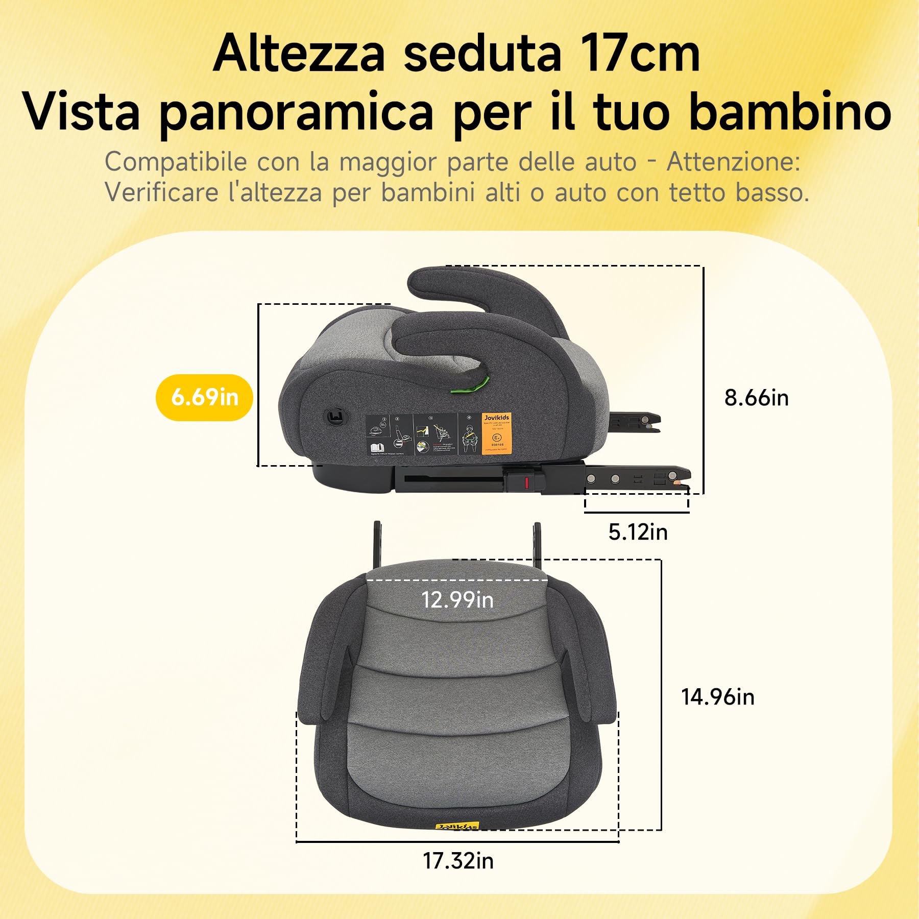 Jovikids Alzador Coche Niño ISOFIX, ECE R129, Silla Coche Grupo 2 3, Asiento Elevador coche para Bebé de 125-150cm (de 6 a 12 años), Espuma Adicional (Negro)