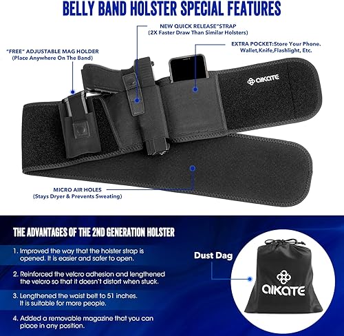 Miniatura 3 de Funda de banda para el vientre para transporte oculto, fundas de pistola IWB para hombres y mujeres, la cintura más cómoda de llevar con bolsa de