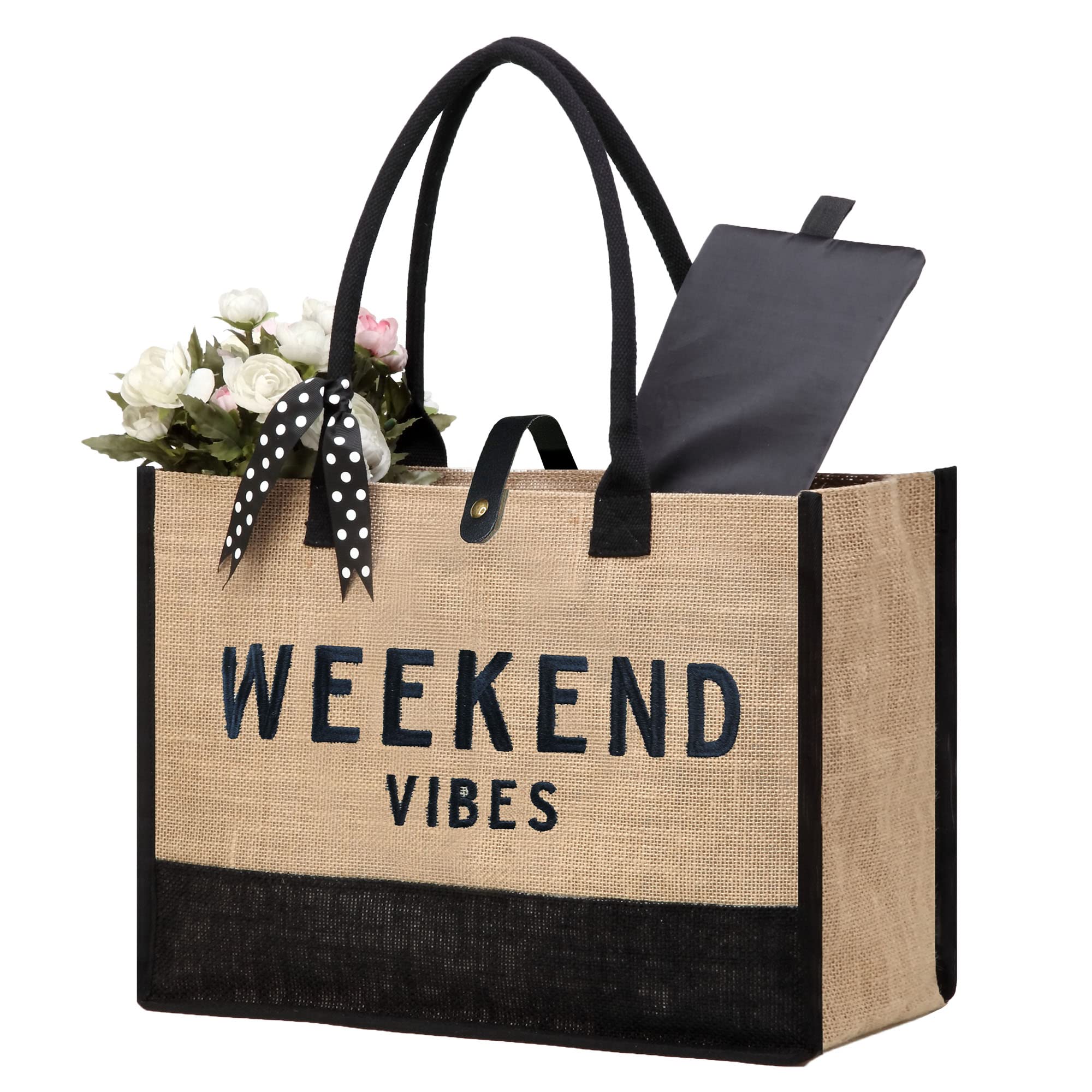 BeeGreenInitial Jute Beach Tote Bags with Inner Zipper Pocket Embroidery Personalized Birthday Gifts for Women Mother Mom