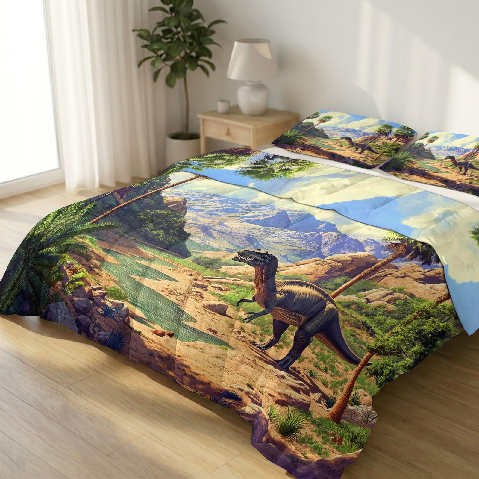 Générique Błękitna Kołdra Hipoalergiczna kołdra 140 x 200 cm, abstrakcyjny Dinozaur Góry Kołdra Luksusowy zestaw pościeli - Miękka kołdra dla dzieci Dziewcząt Chłopców Nastolatki