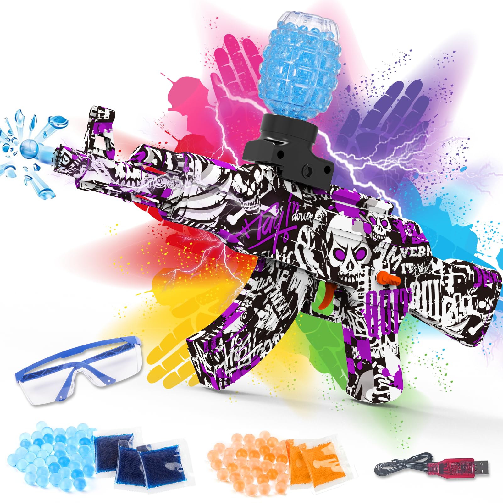Electric Gel Ball Blaster, Automatic Splatter Ball Blaster Toys with Goggles, Rechargeable Gel Ball Splatter Toy for Shooting Team Game Outdoor Activities Party Favor for 14 Age Up