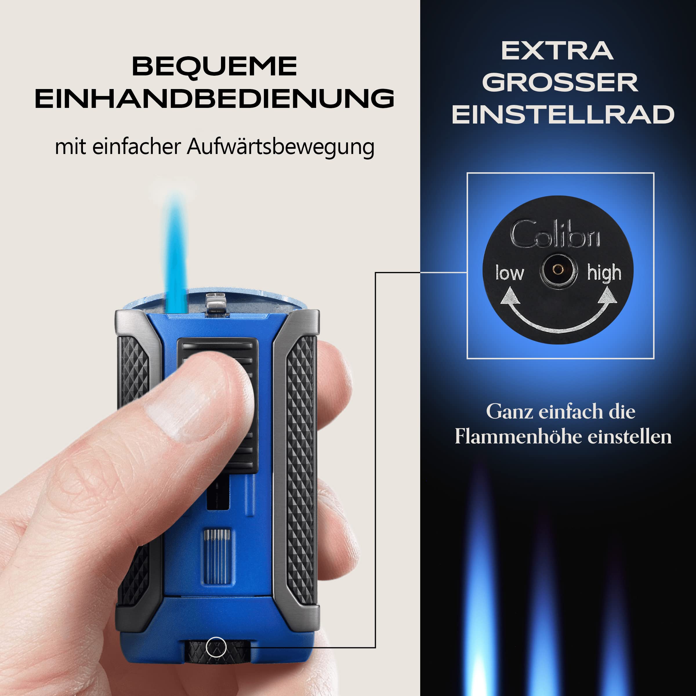 Colibri Apex Sturmfeuerzeug - Windbeständig - Extragroße Einstellrad - Jet Feuerzeug Mit Einzel Jetflamme - Mit Gas Nachfüllbar (Nicht Im Lieferumfang Enthalten) - Schöne Elegante Geschenkbox Blau