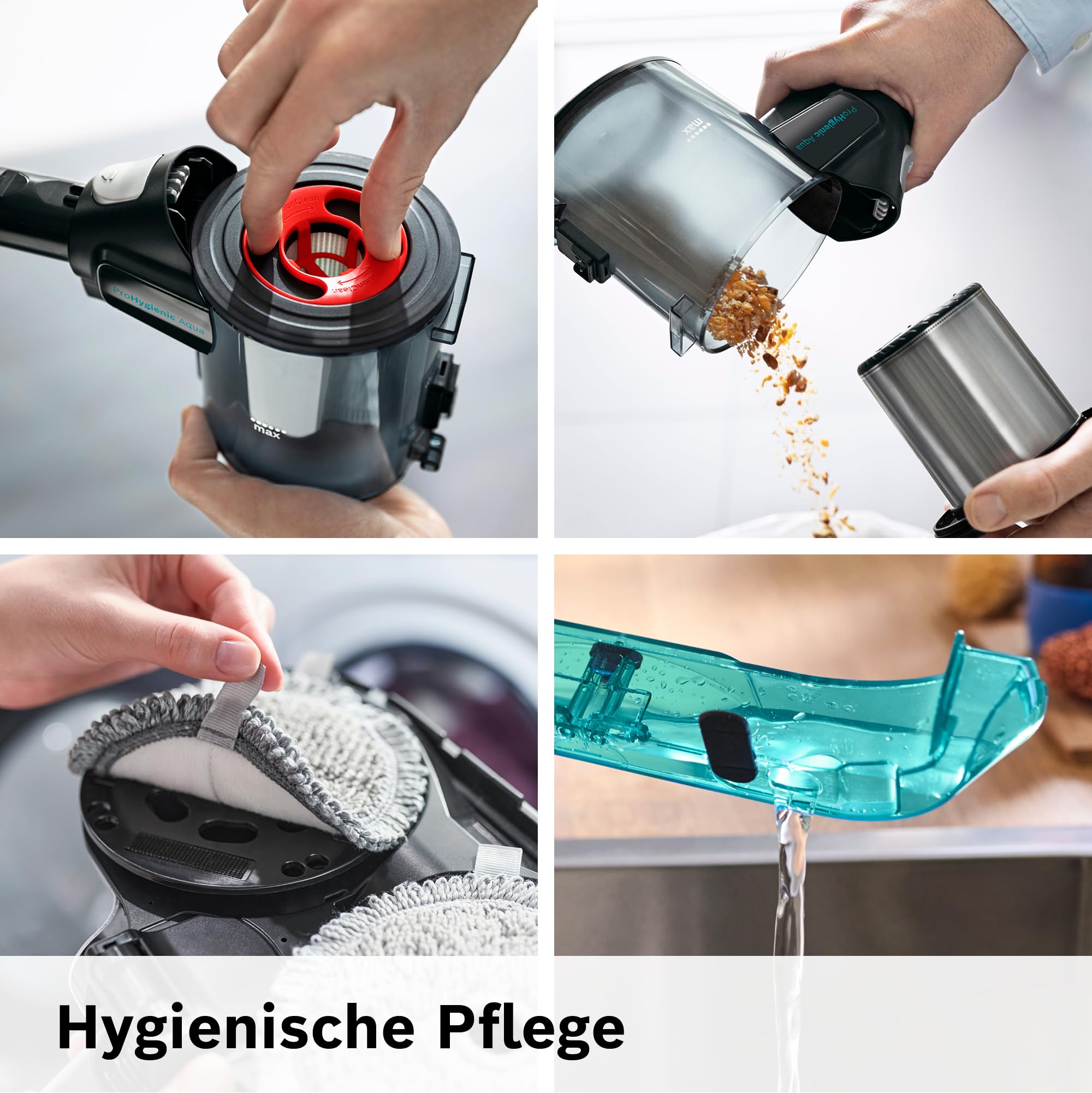 Bosch Akku-Staubsauger Unlimited 7 ProHygienic Aqua BKS71HYG4, kabellos, 2in1 Saugen & Wischen, Knickrohr, HEPA-Filtersystem, 10 J. Motorgarantie, Wechselakku, Mini-Turbo-Düse, Made in Germany, weiß