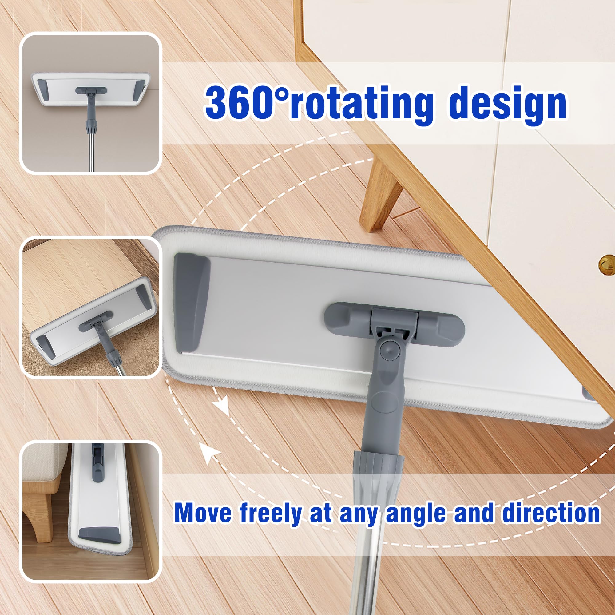 Silkyhose Trapeador de microfibra para limpieza de pisos, mopa plana para madera dura, vinilo, limpieza de azulejos, mopa húmeda y polvo con mango de acero inoxidable, trapeador de baño y cocina, 4