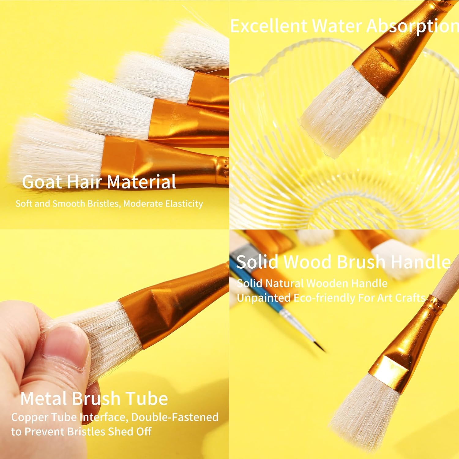 Gilding Brush Set，10 PCS Gold Leaf Goat Hair Painting Brush for Acrylic Painting Wartercolor Foil Gold Leaf Flakes Sheets
