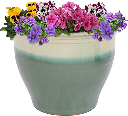 Miniatura 1 de Sunnydaze Studio - Maceta de cerámica con agujeros de drenaje, acabado esmaltado de alto fuego, resistente a los rayos UV y a las heladas, uso en