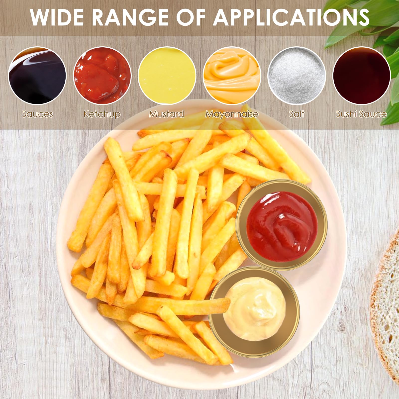 ZLHETWT Sushi Dipping Bowls, Side Dish Bowls, Condiment Cups, Condiment Bowls, Mini Saucers Bowls Anti Rust Seasoning Dishes With Smooth Rounded Edge for Home Restaurant (Gold)