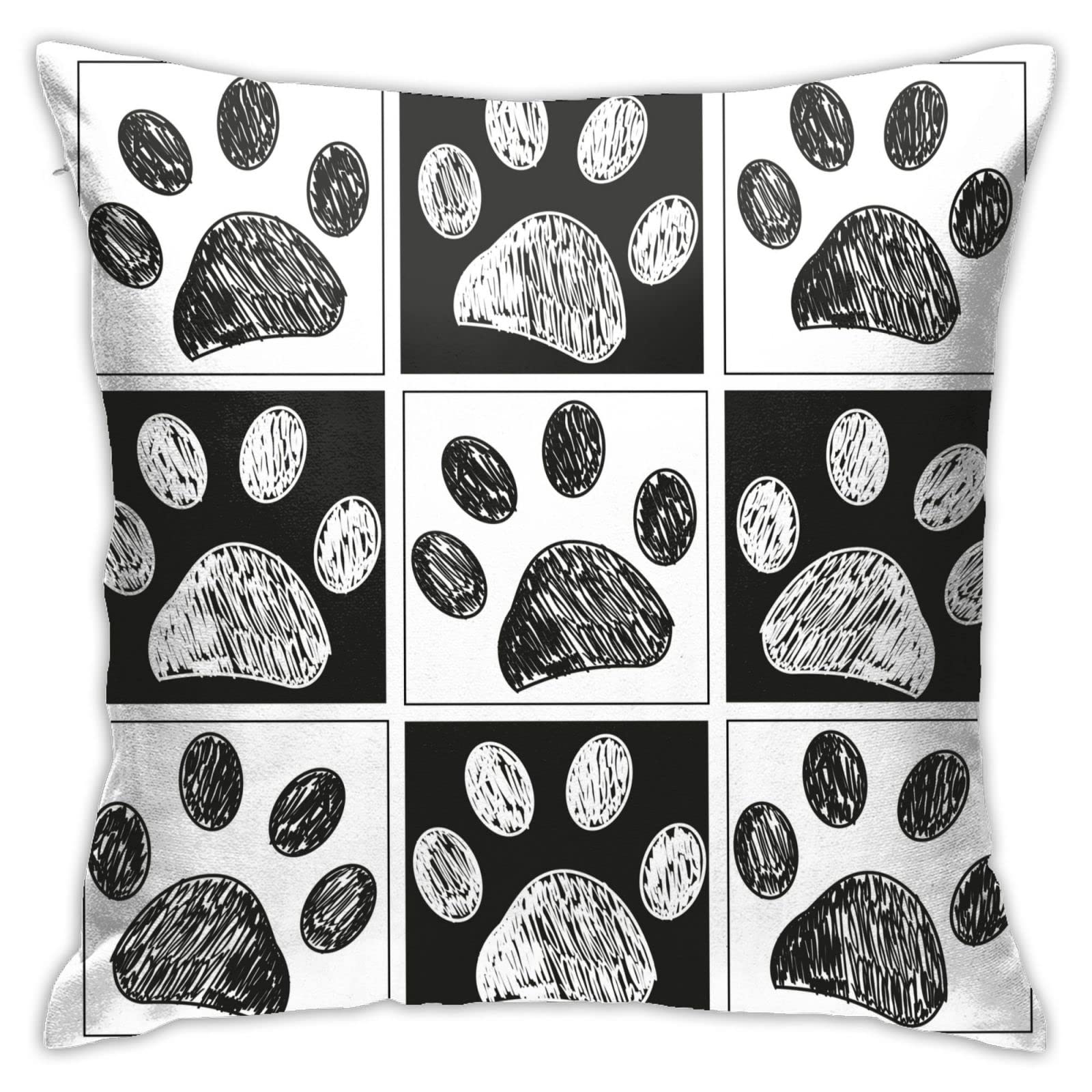 VARUN Throw Pillow Covers Doodle Black White Dog Animals Paws Print Square Pillowcase for Home Decor Sofa Car Bedroom Pillow case 18x18inch