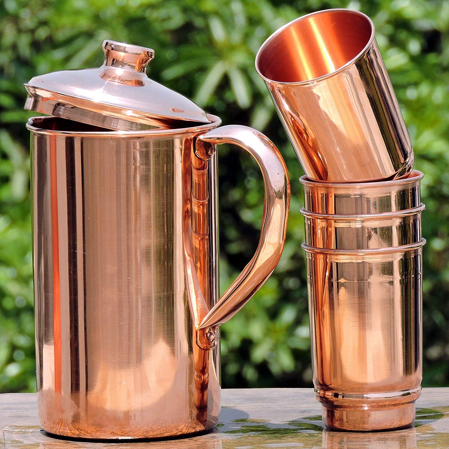 Juego de jarra y vaso de cobre | Jarra de agua de cobre puro al 99.74% con 4 vasos para beneficios ayurvédicos para la salud