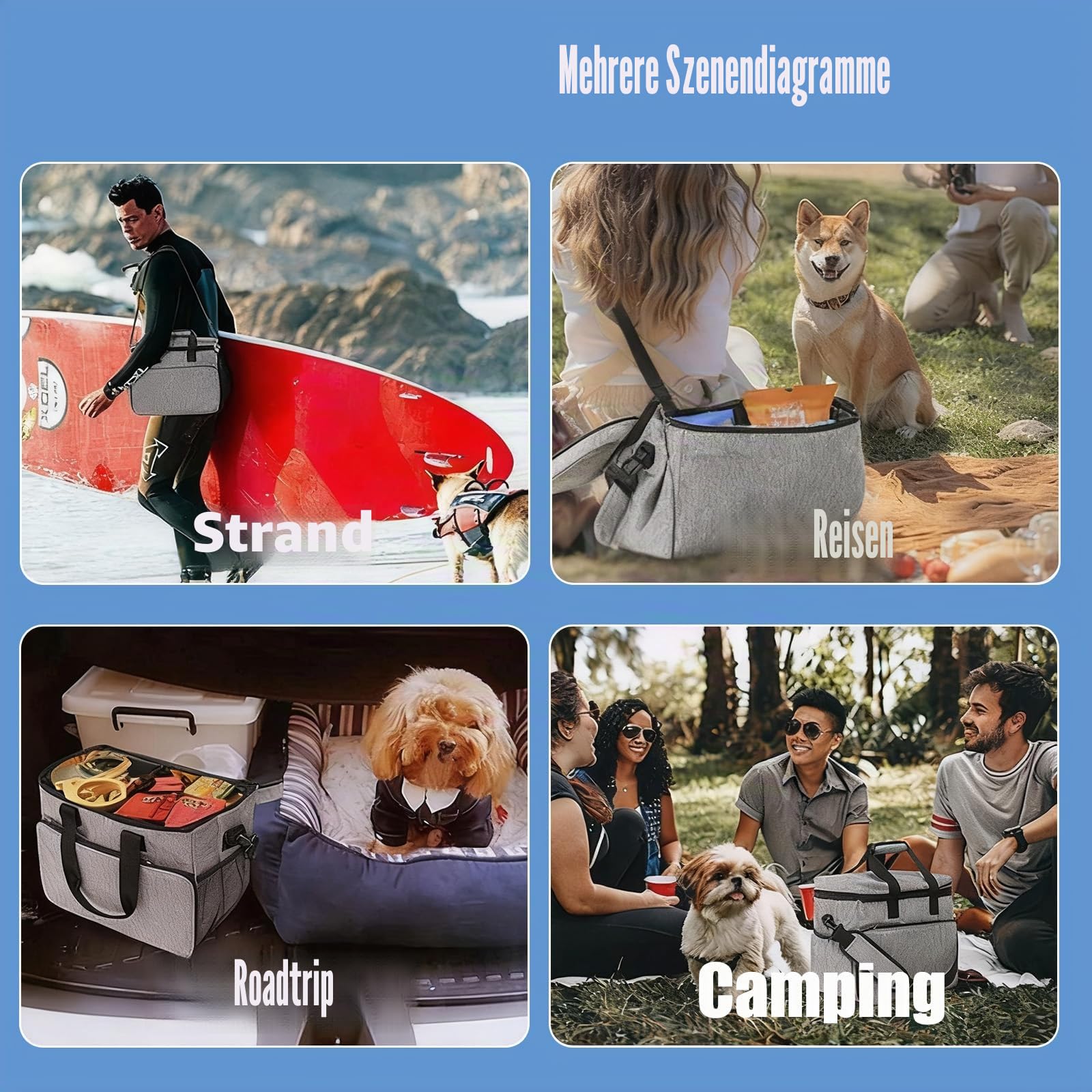 Hunde Reisetasche Große Hundetasche, Reisetasche für Hunde Organizer für Tierbedarf mit 2 Futterbehältern und 2 faltbaren Näpfen für Katzen, große Hundetasche