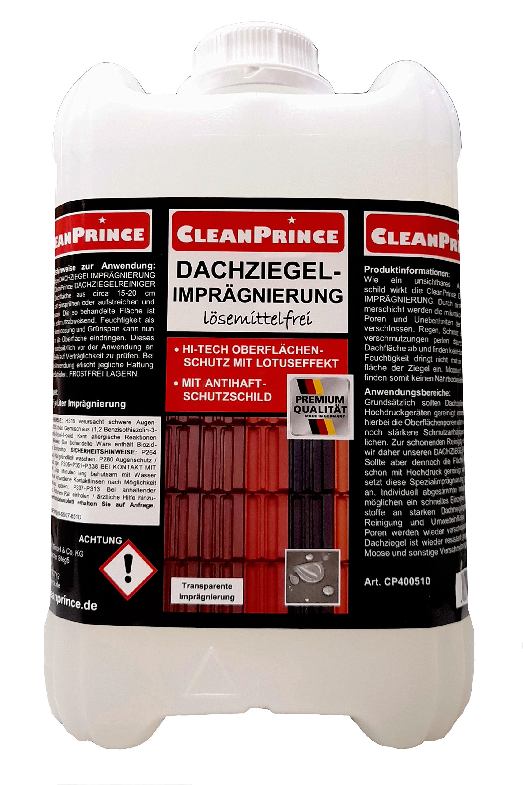 CleanPrince Dachziegel-Imprägnierung 2 Liter Lösemittelfrei Lotuseffekt