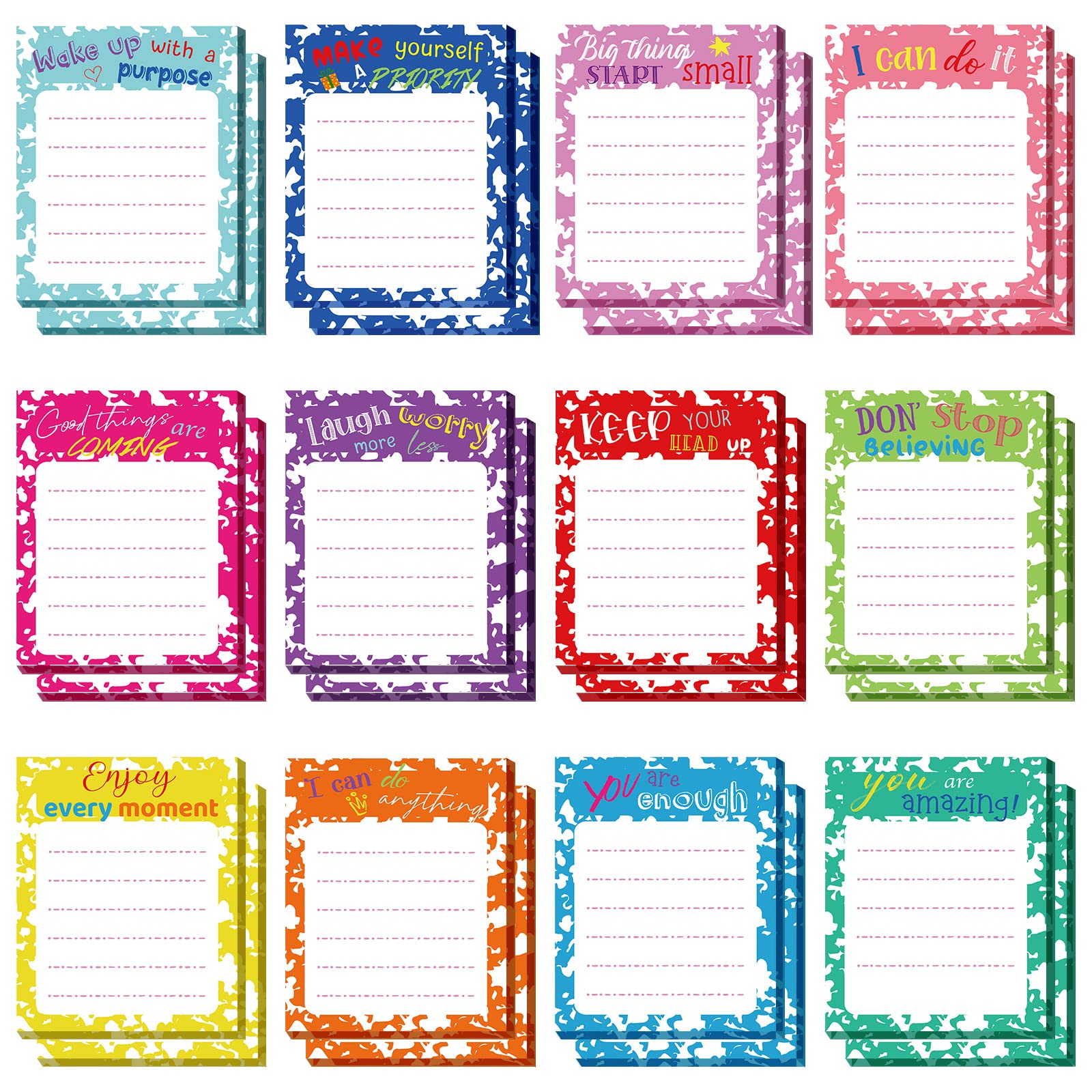 Yinder 24 Pack Inspirational Sticky Notes Motivational Notepads Appreciation Sticky Notes Funny Memo Pads Positive Note Bulk 3 x 4 Gift for Women