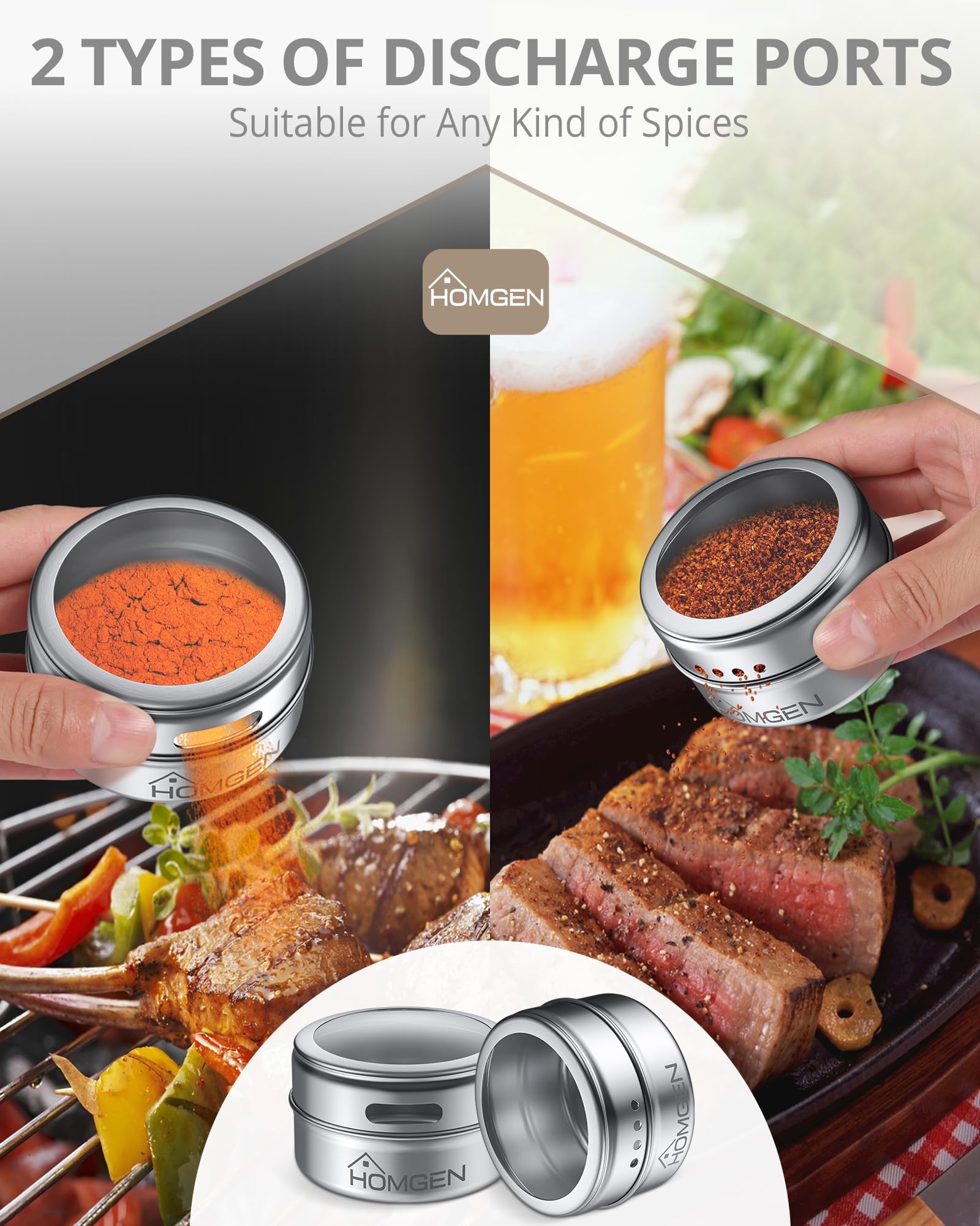 HOMGEN 12PZ Barattoli Spezie Magnetici in Acciaio Inox 100ML Set di Portaspezie Magnetici per Frigorifero Sale Zucchero Pepe Scatole con Coperchi Etichette e 3 Basi in Metallo a Cucina ecc