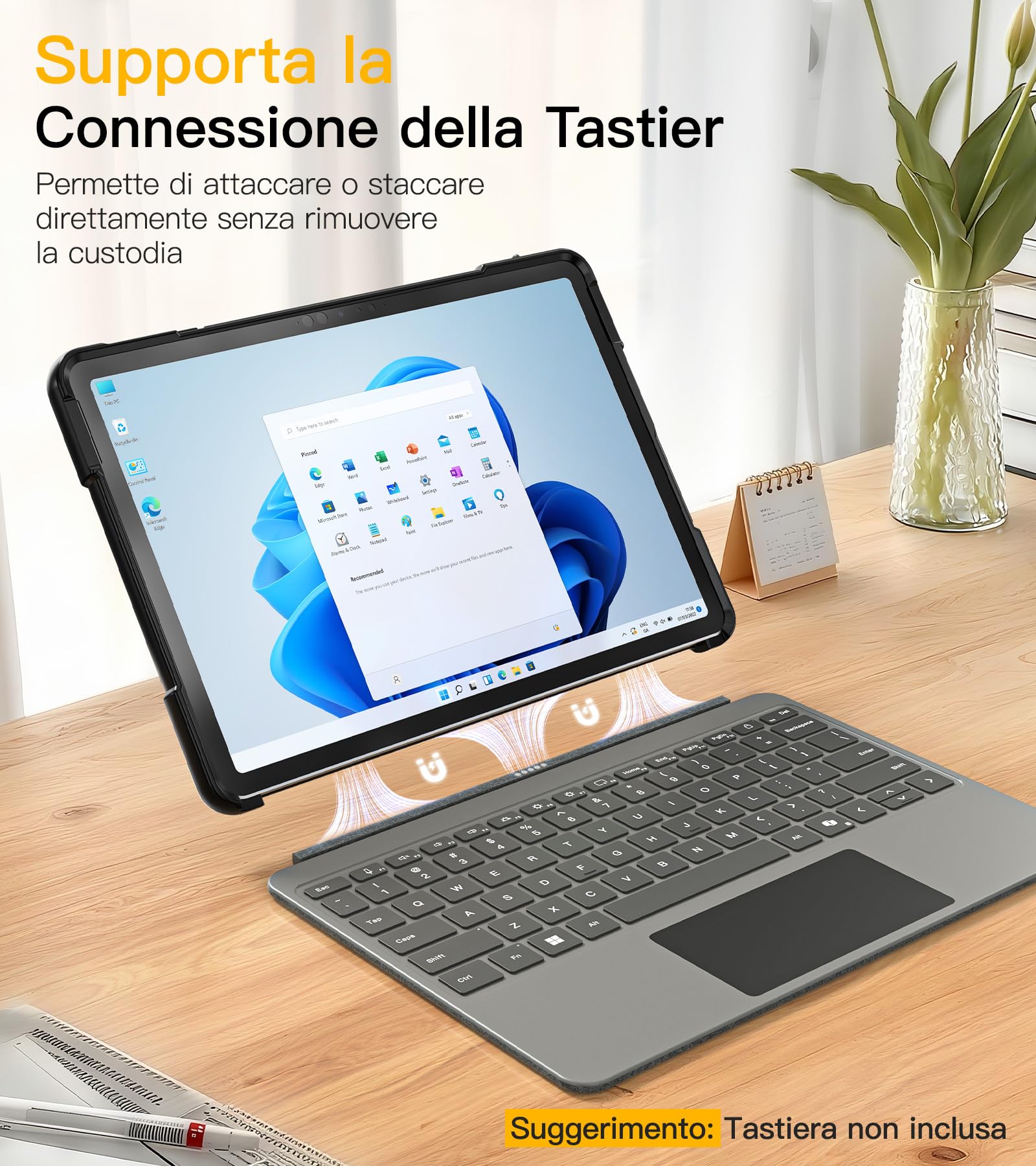 BRAECN Cover per Microsoft Surface Pro 12 Pollici 2025 | Antiurto Robusto Custodia con Supporto Girevole a 360°, Cinghia a Mano, Nero