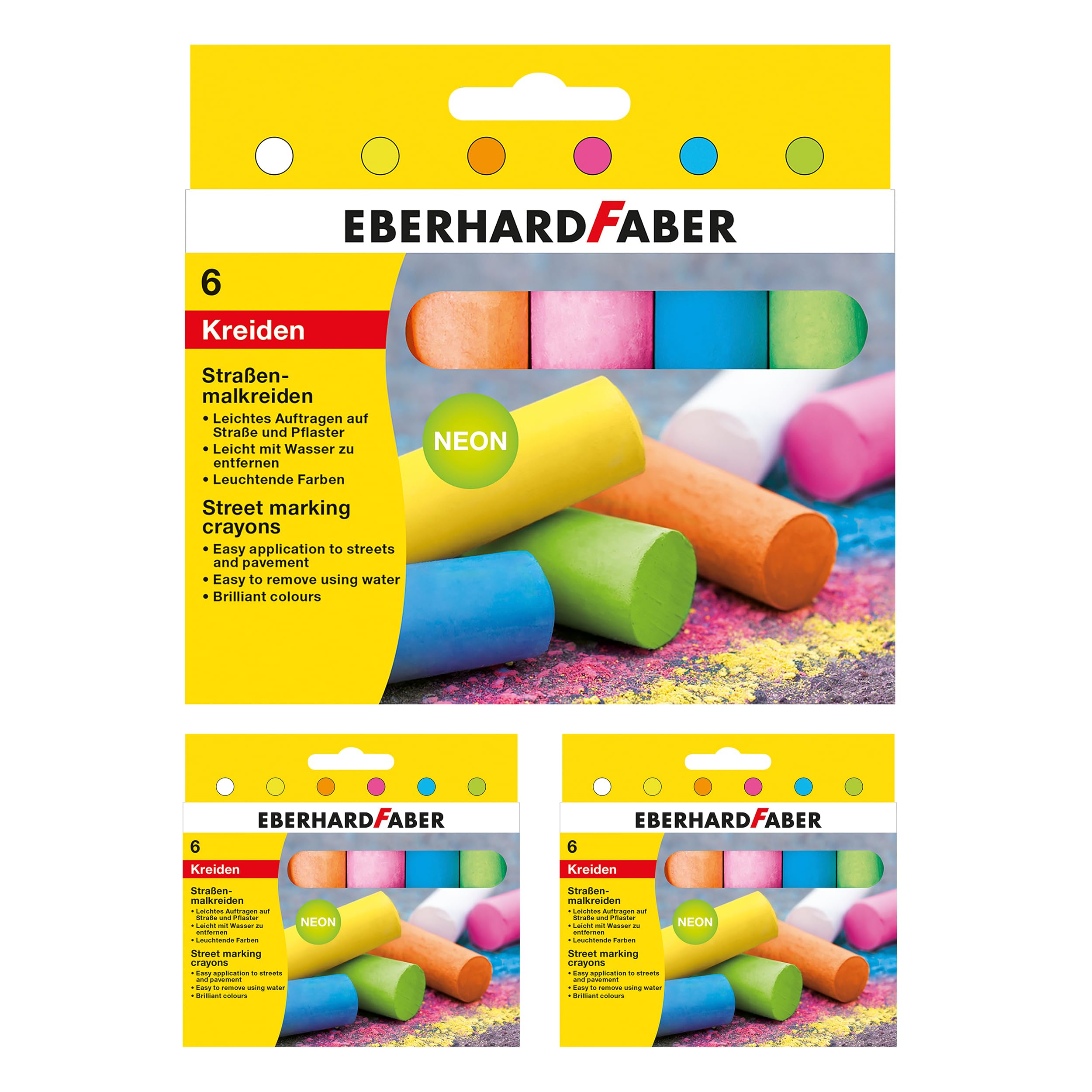 EBERHARD FABER 599026 - Straßenmalkreide Colori, 18 Kreiden in 6 leuchtenden Neonfarben