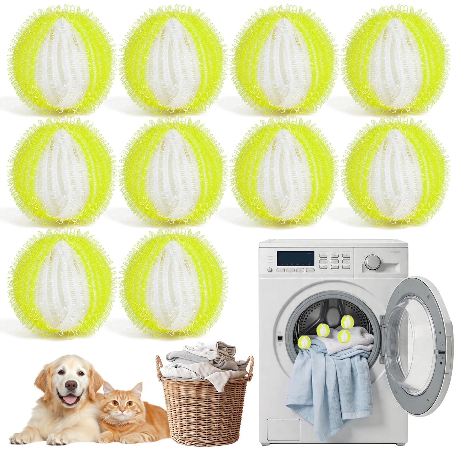Laundry Balls, 10PCS Pet Hair Remover for Laundry, Reusable Lint Catcher Washing Machines Animal Fur Clothes Hamper Hair Remover for Laundry Bedding Clothes(10,green and white) — image 1