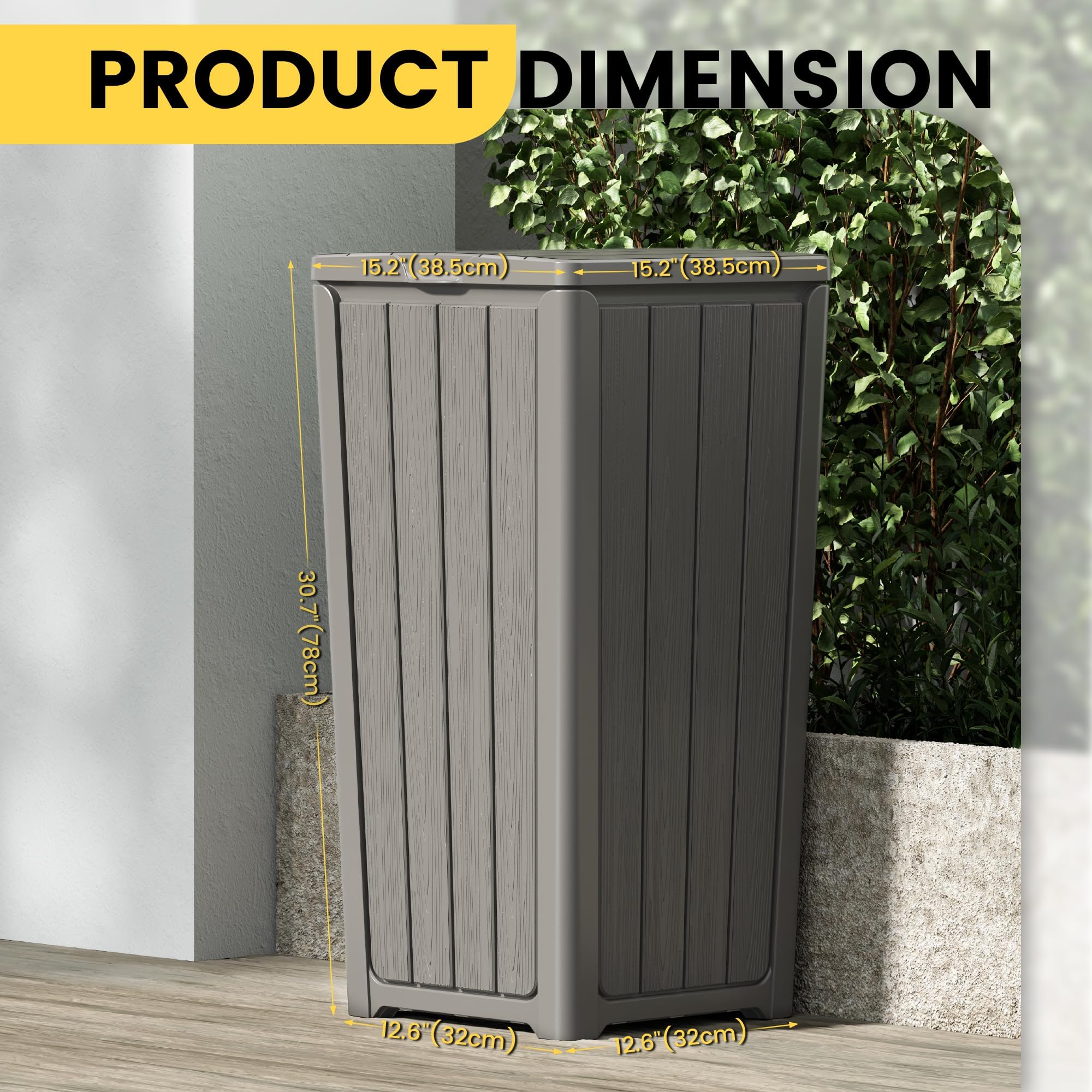 Outdoor Trash Can 23 Gallon Garbage Can with Lid Waterproof Resin Garbage Patio Waste Bin for Garden, Backyard, Deck,Gray