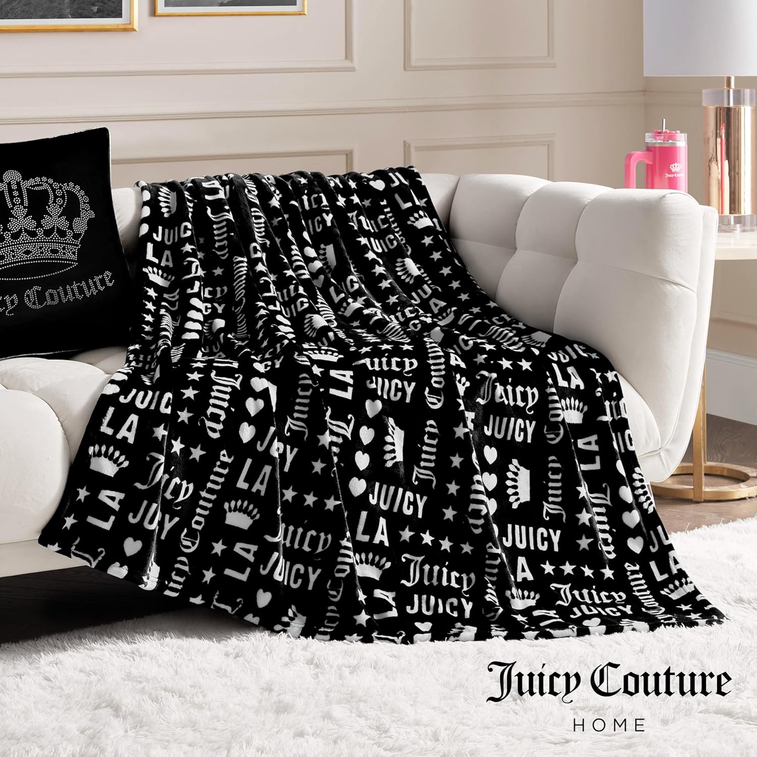 Juicy Couture - Throw Blanket | Crown Royal | Plush and Cozy | Decorative Blankets for Sofas, Chairs and Beds| Luxurious and Soft | Chic Home Decor | Measures 50" x 70" | Black/White - Image 4