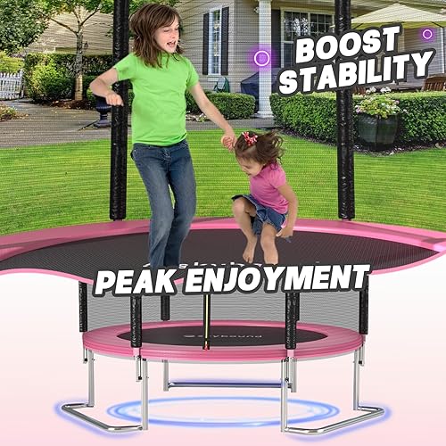 Miniatura 3 de Trampolín para exteriores de 8 pies con recinto de red, trampolines recreativos de 8 pies para niños y adultos, patas en forma de L aprobadas por