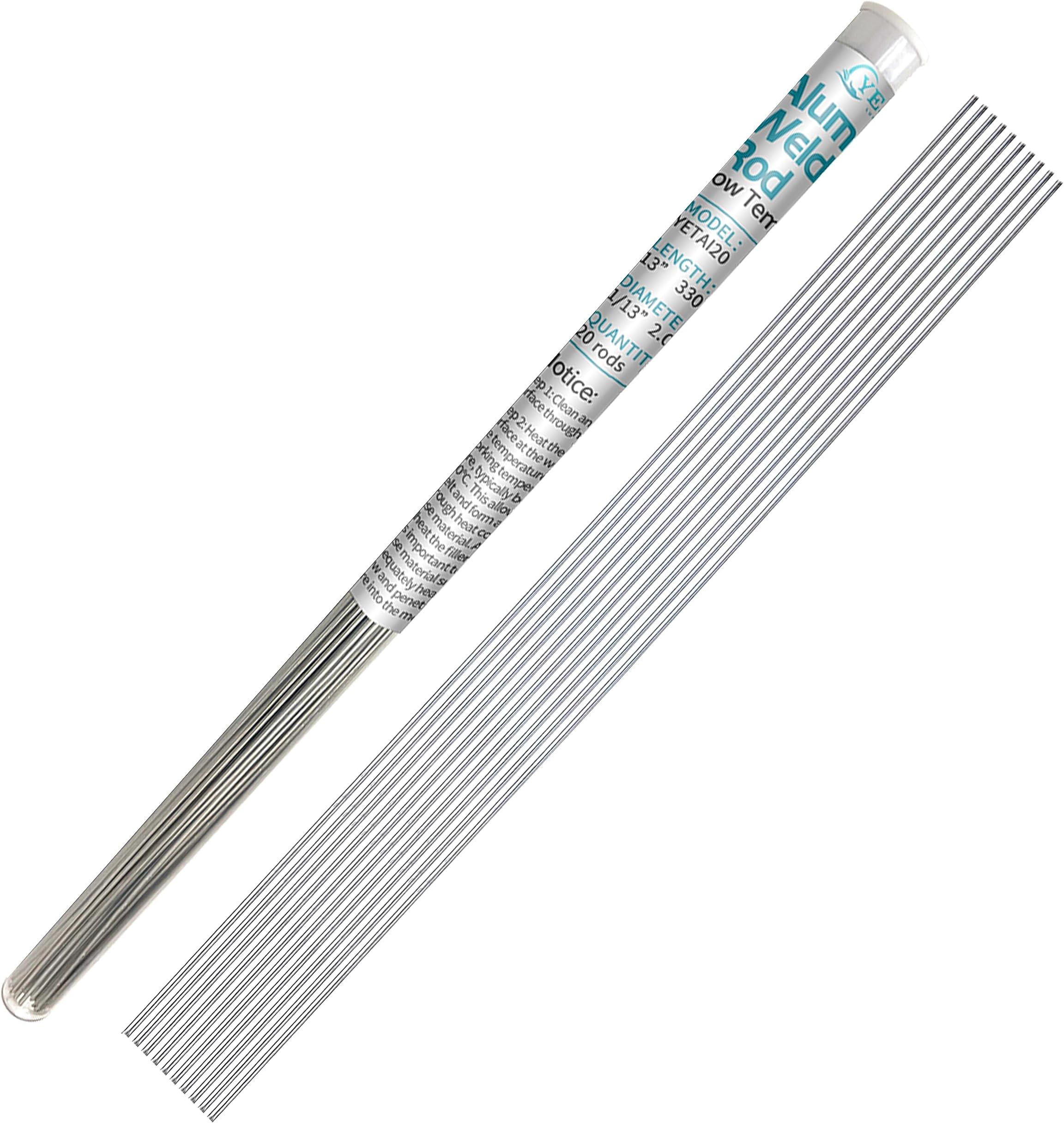 20 rods Aluminum Brazing Rod 1/13 For Propane Torch, Flux Core Aluminum Brazing Rods NO NEED Flux, Aluminum Repair Simple Solution (13" Length)