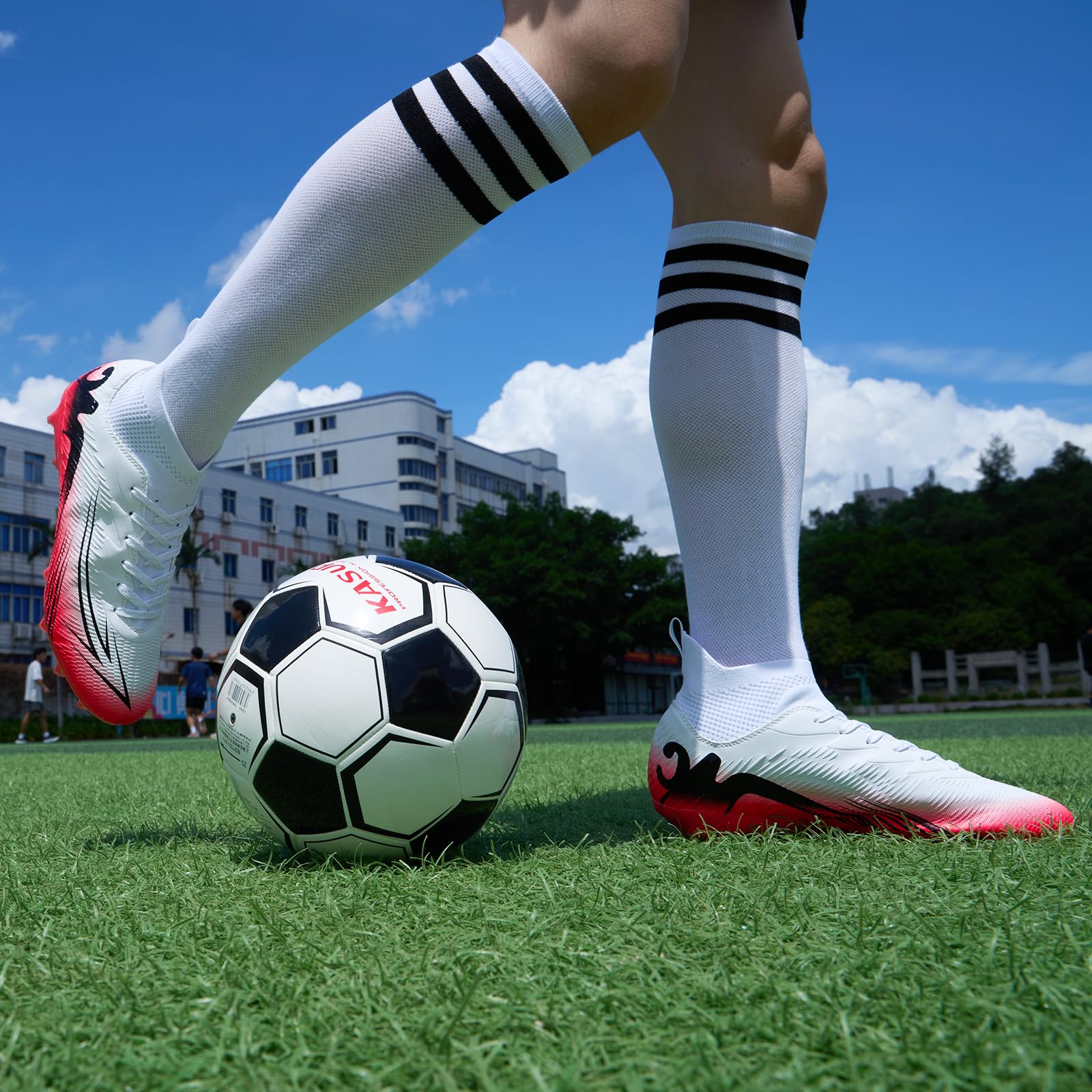 Men's High Top Soccer Shoes FG Long Spikes Adult Football Shoes Lightweight Professional Athletic Training