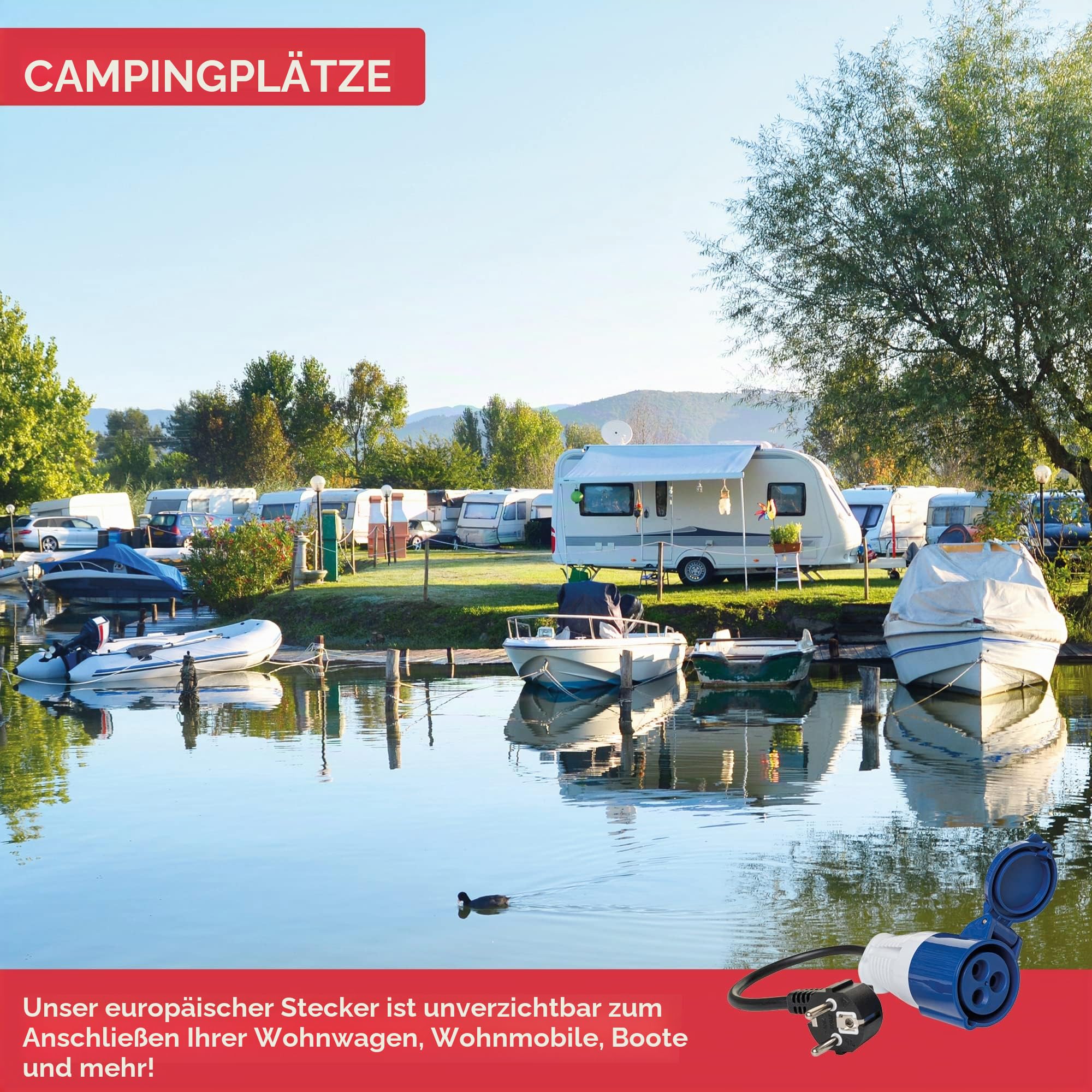 GADLANE Adapter für Wohnwagen 16A - Europäischer Adapter für Camping, elektrisch, wasserdicht IP44 - Steckdose für Camping - Länge von 35 cm (200-250V)
